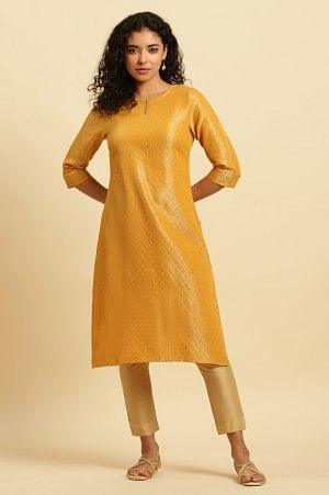 W for Woman Yellow Dobby Festive Embellished Kurta