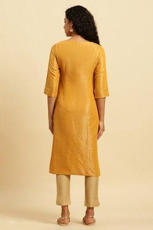 W for Woman Yellow Dobby Festive Embellished Kurta