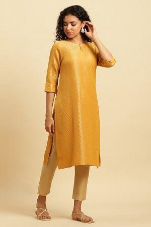 W for Woman Yellow Dobby Festive Embellished Kurta
