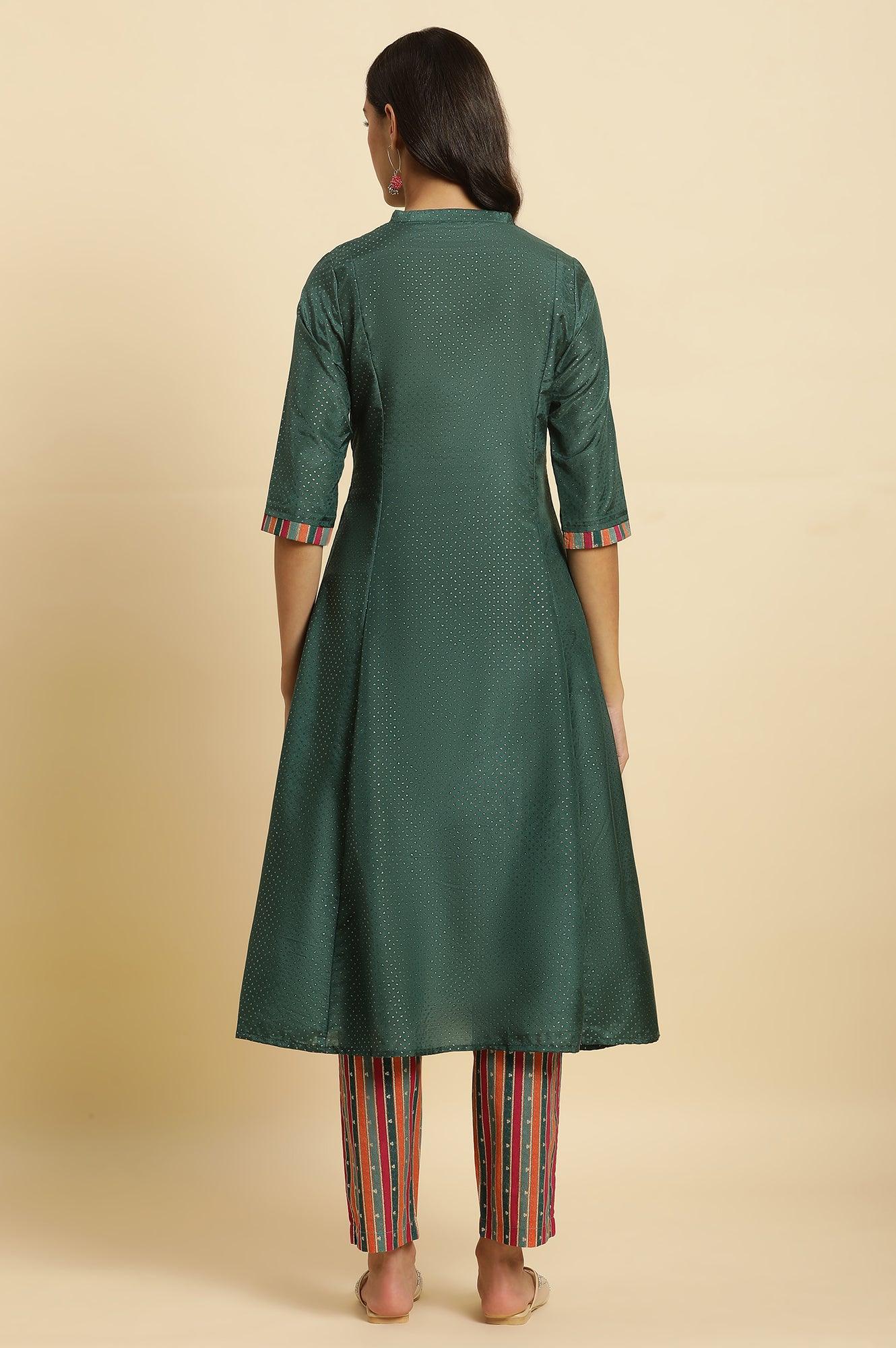 W for Woman Green Embellished Button Down Kurta And Pants Set
