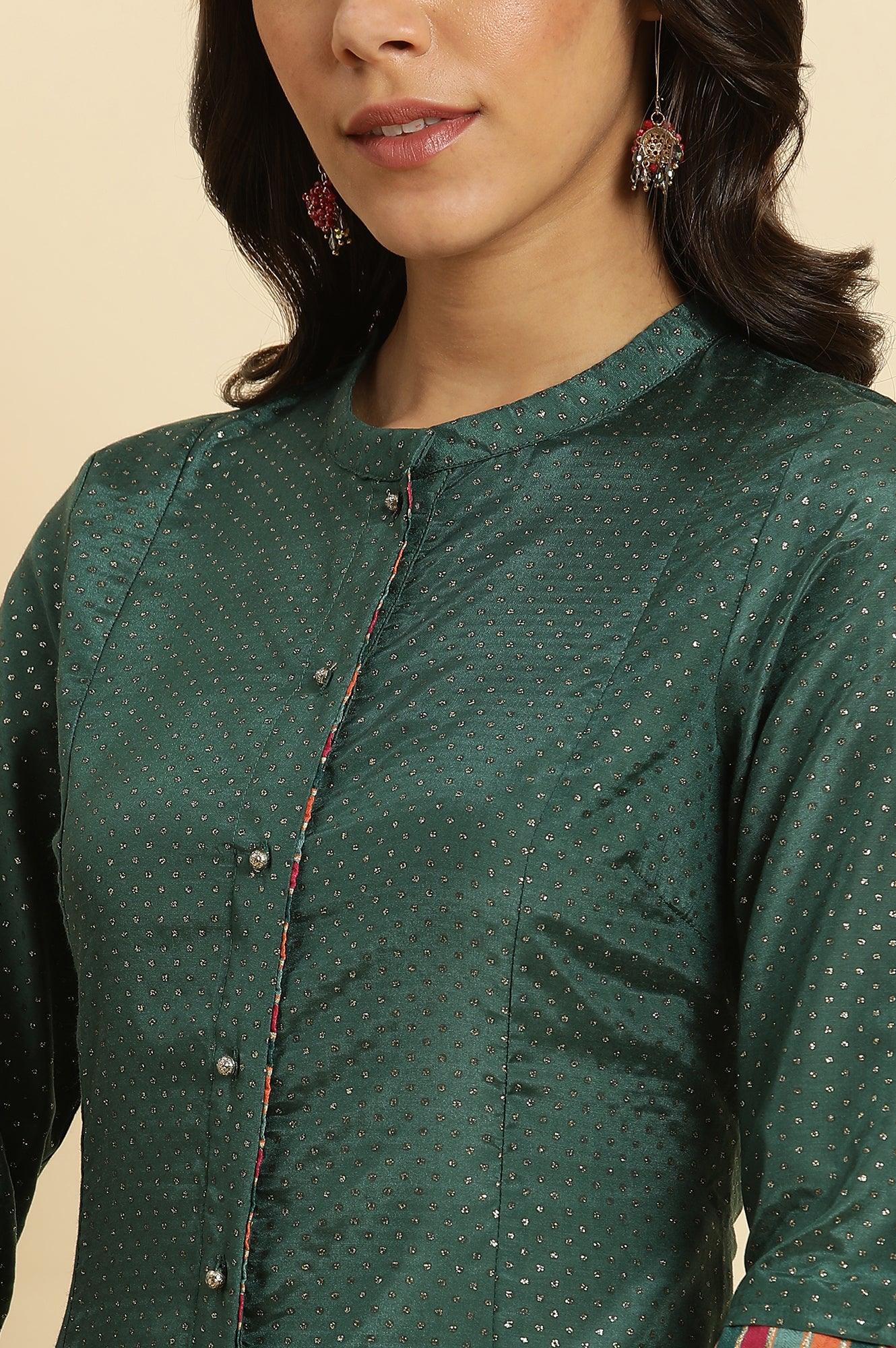 W for Woman Green Embellished Button Down Kurta And Pants Set