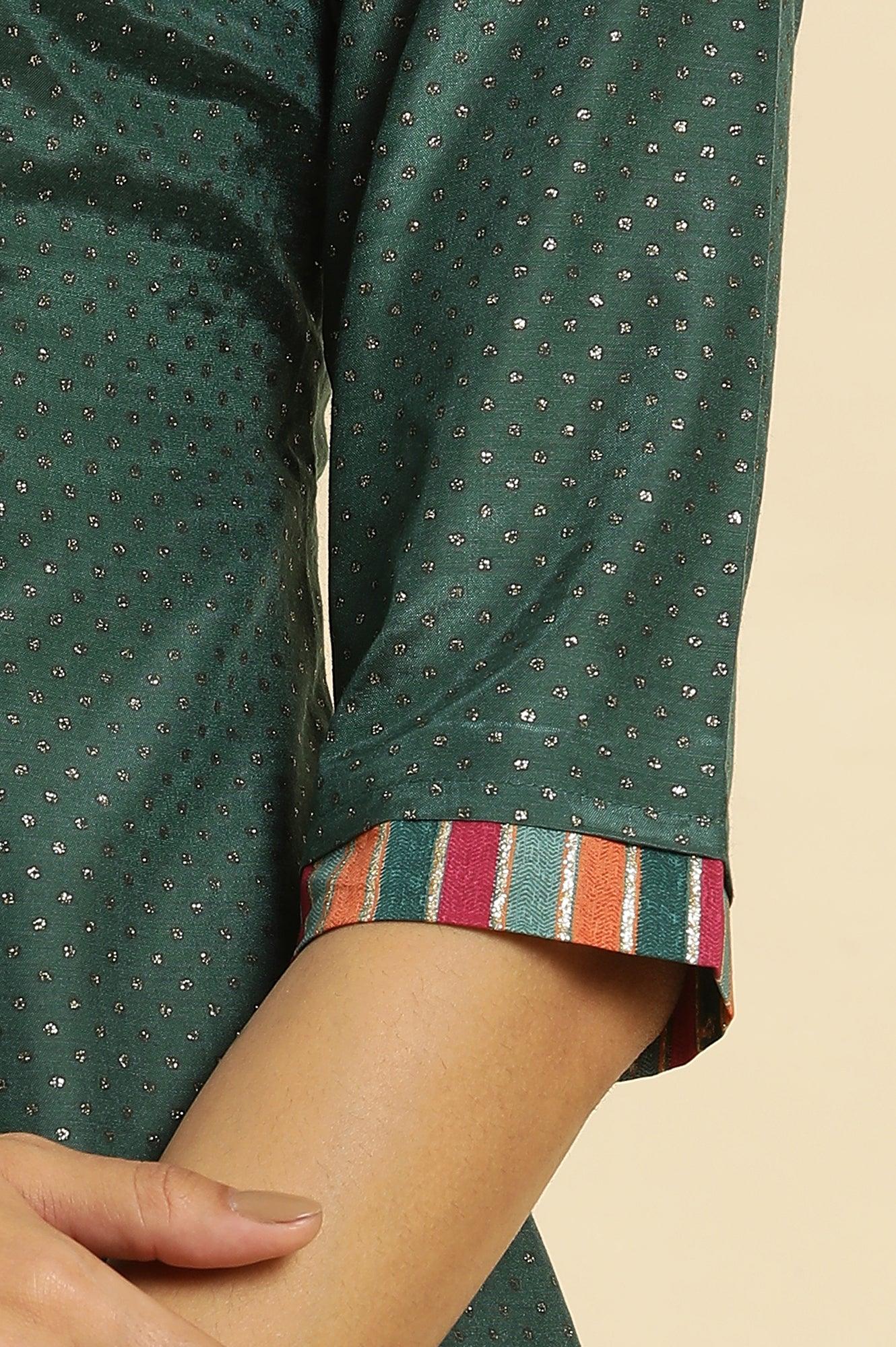 W for Woman Green Embellished Button Down Kurta And Pants Set