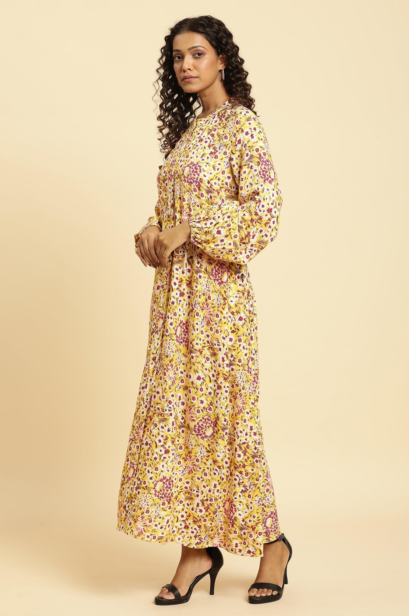 W for Woman Yellow Floral Printed Flared Western Dress  Grab2Buy WforWoman Grab2Buy
