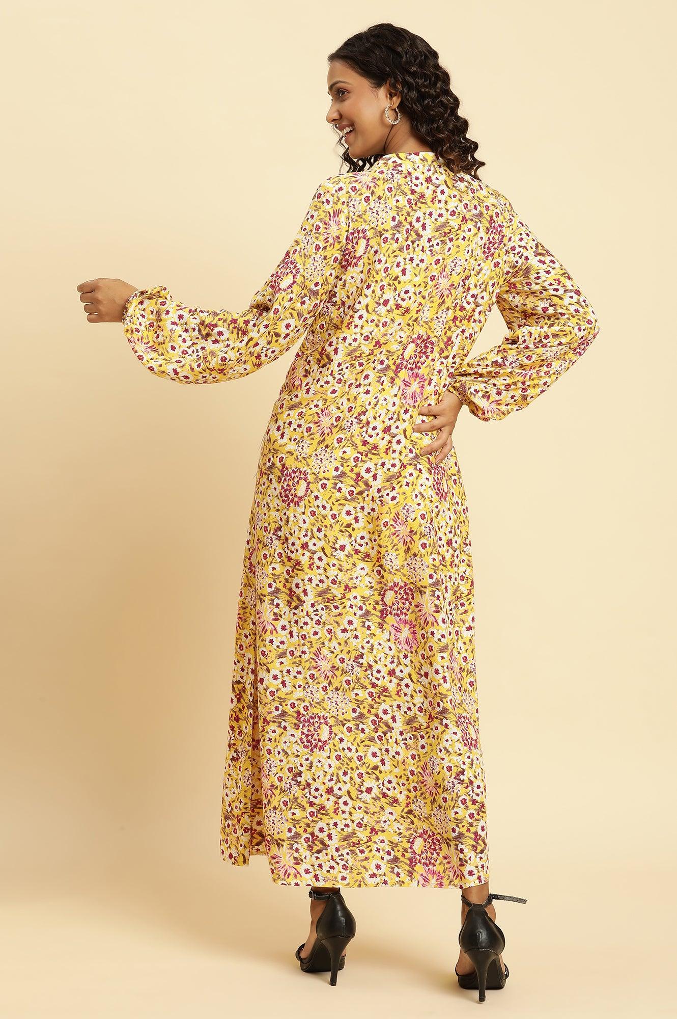 W for Woman Yellow Floral Printed Flared Western Dress  Grab2Buy WforWoman Grab2Buy