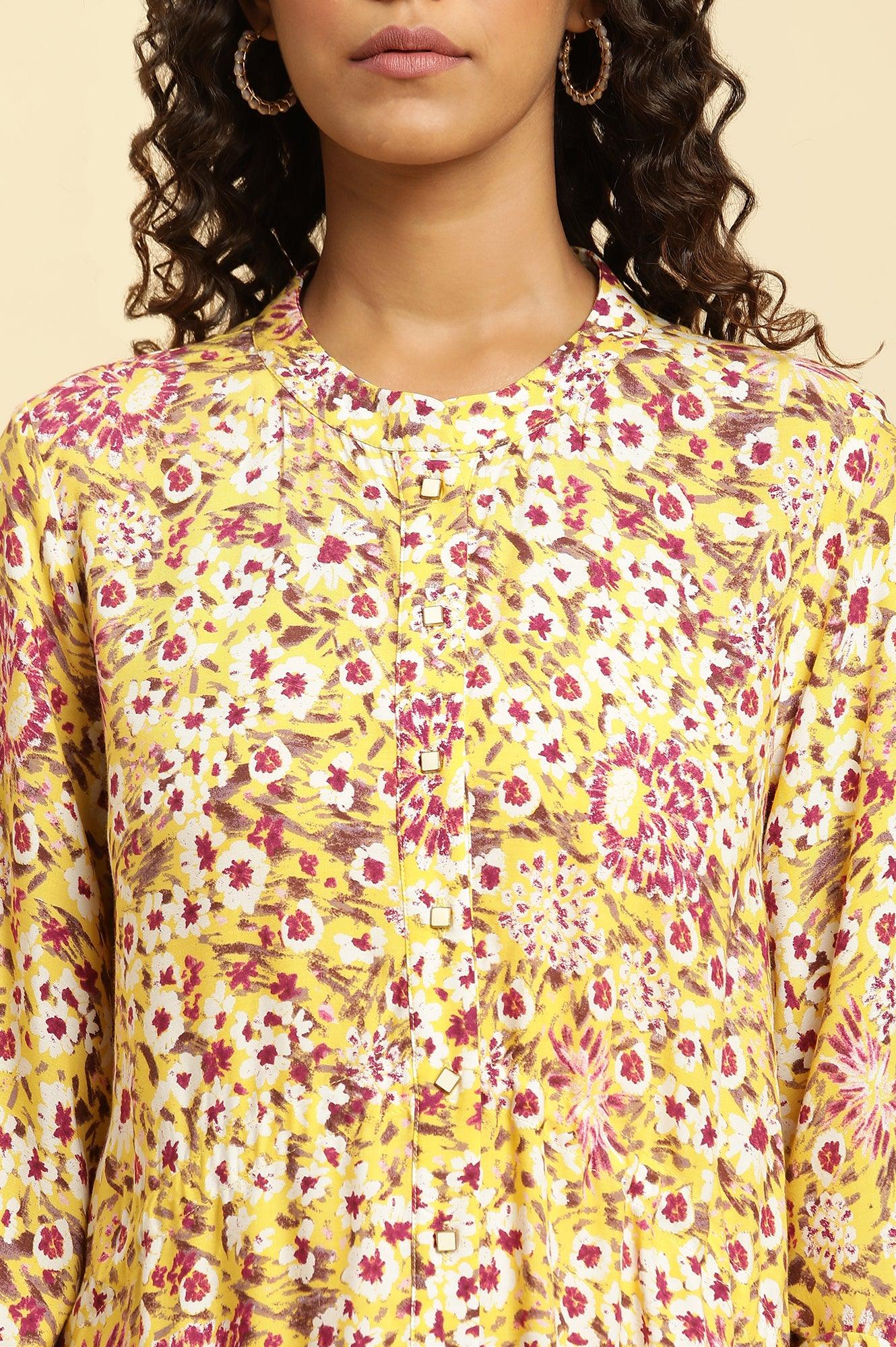 W for Woman Yellow Floral Printed Flared Western Dress  Grab2Buy WforWoman Grab2Buy