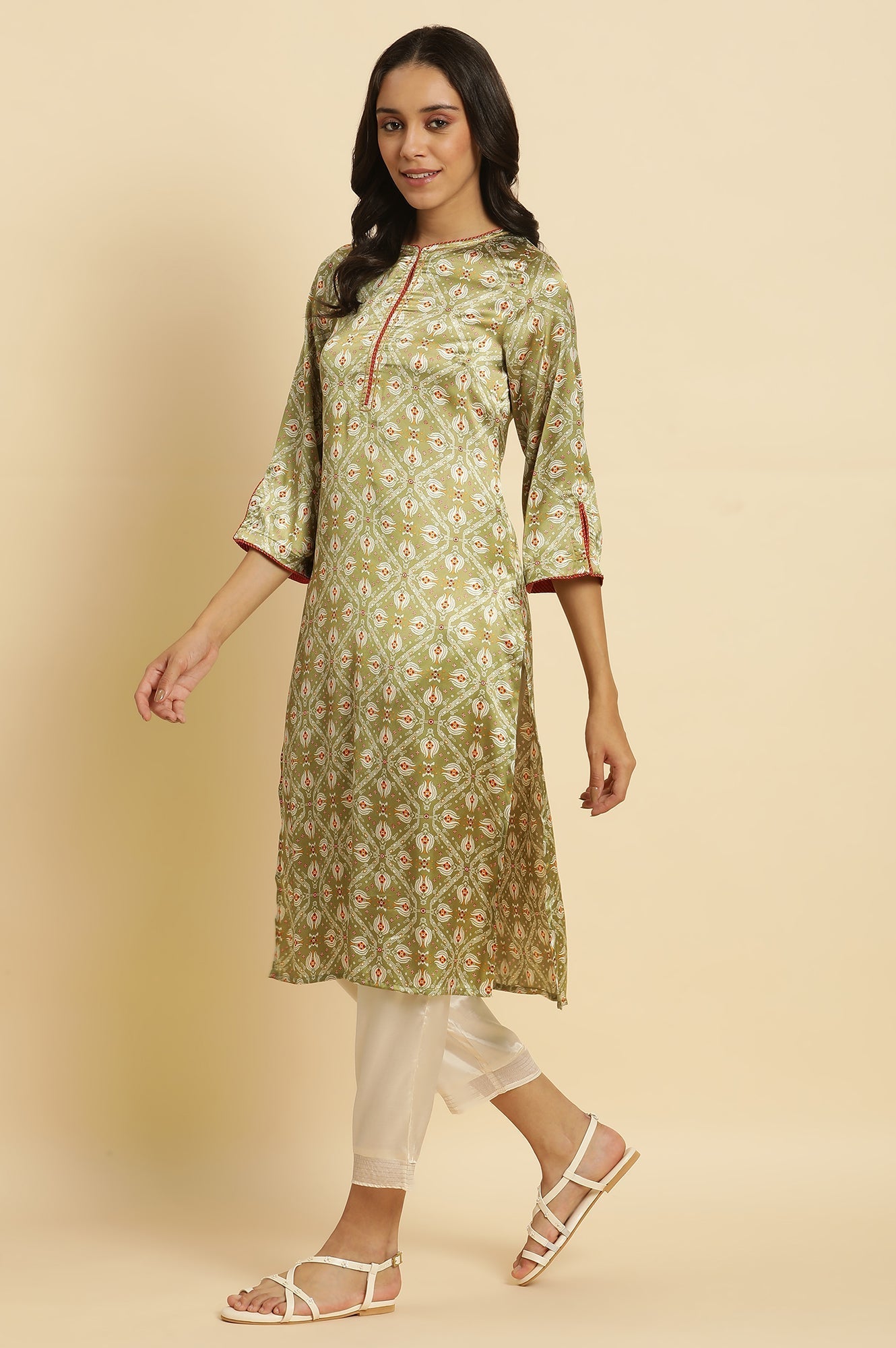 W for Woman Pistachio Green Japanese Satin Festive Kurta