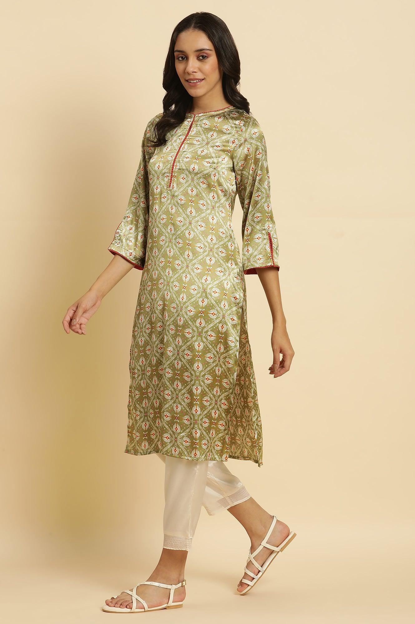 W for Woman Pistachio Green Japanese Satin Festive Kurta