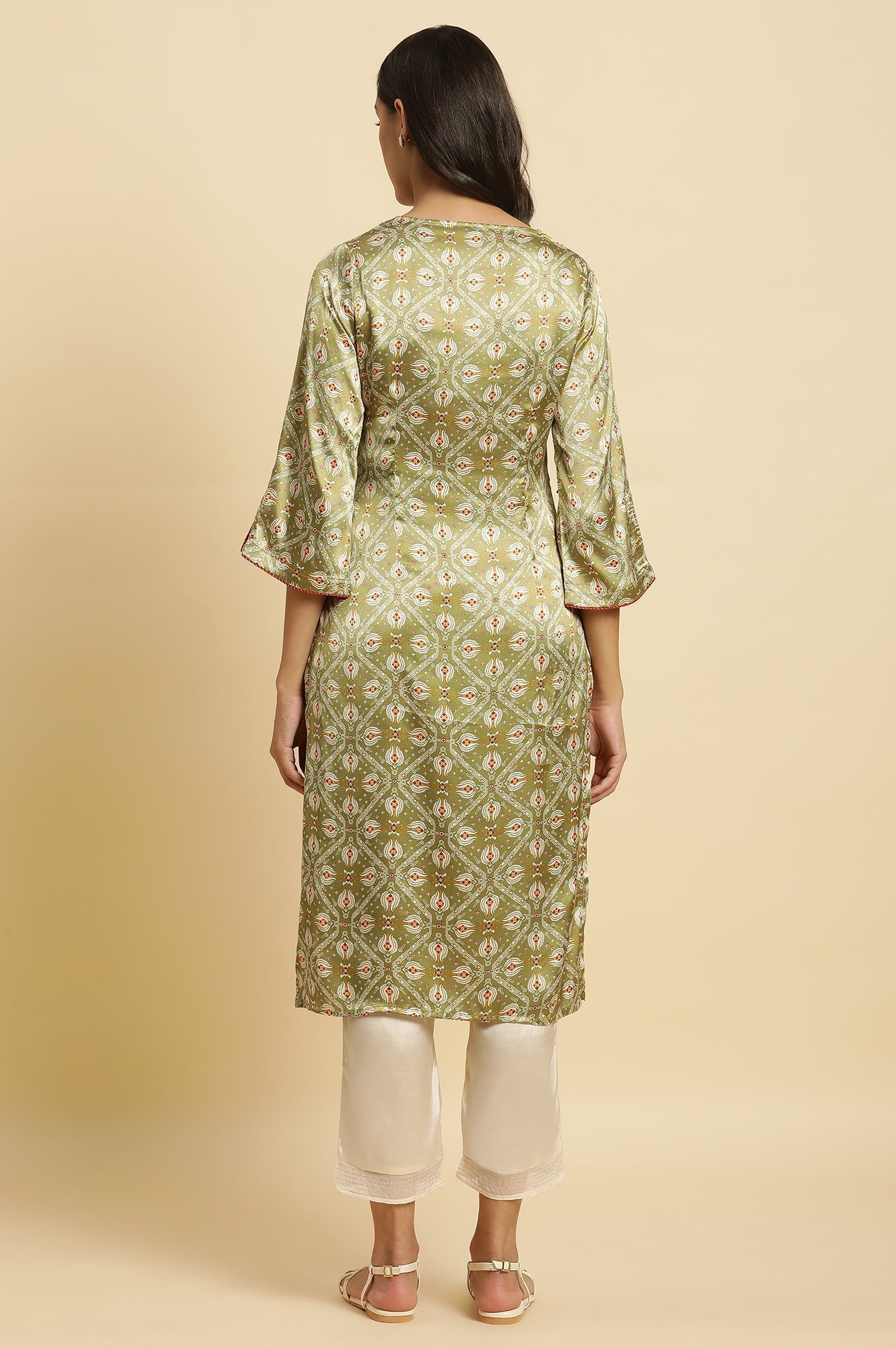 W for Woman Pistachio Green Japanese Satin Festive Kurta