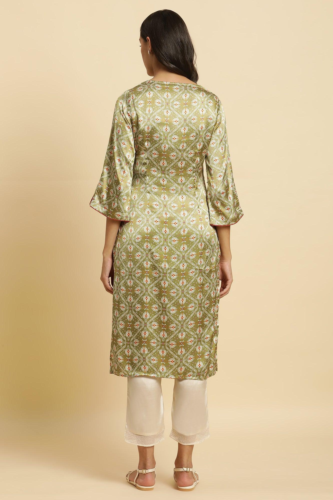 W for Woman Pistachio Green Japanese Satin Festive Kurta