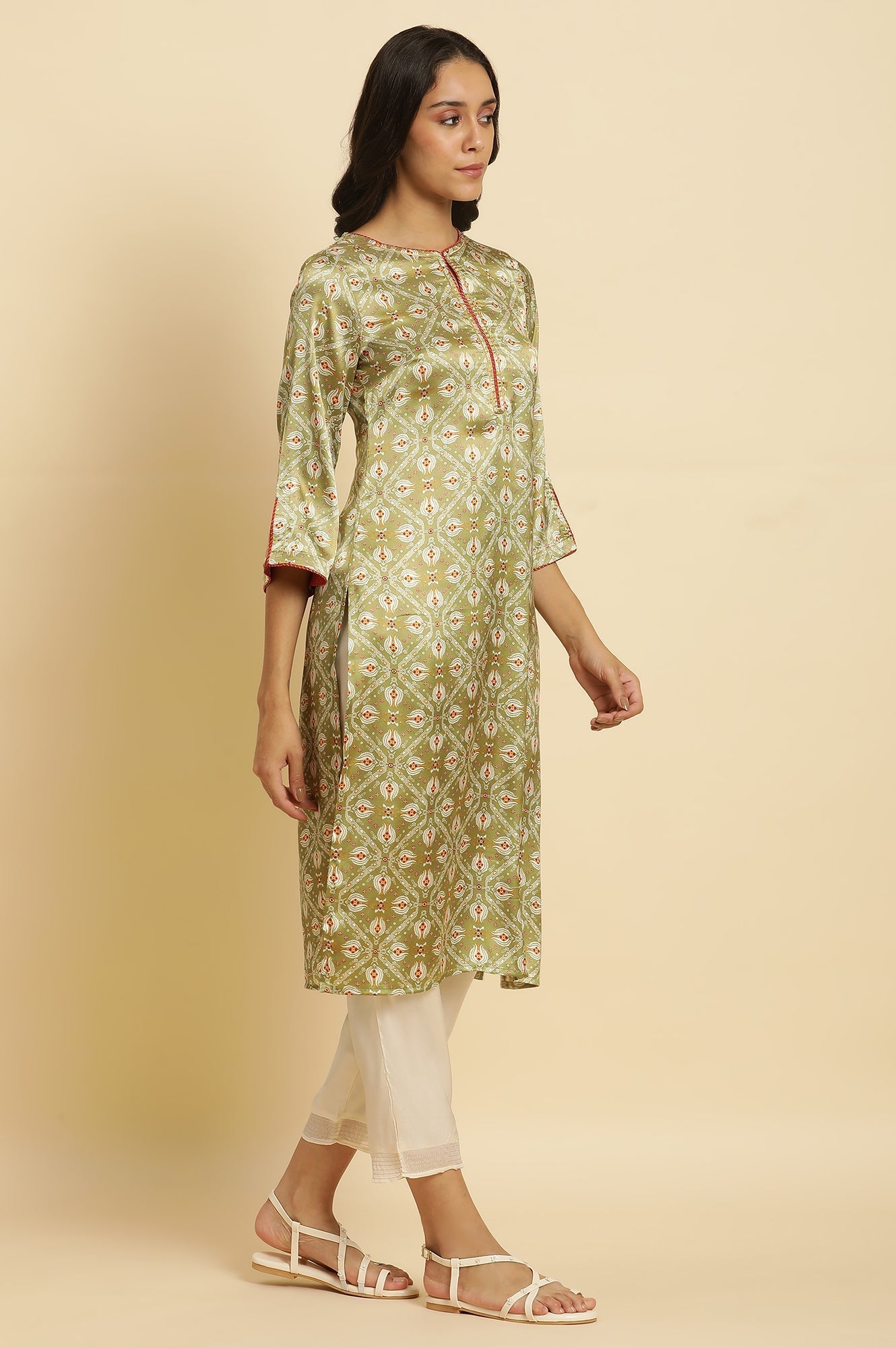 W for Woman Pistachio Green Japanese Satin Festive Kurta
