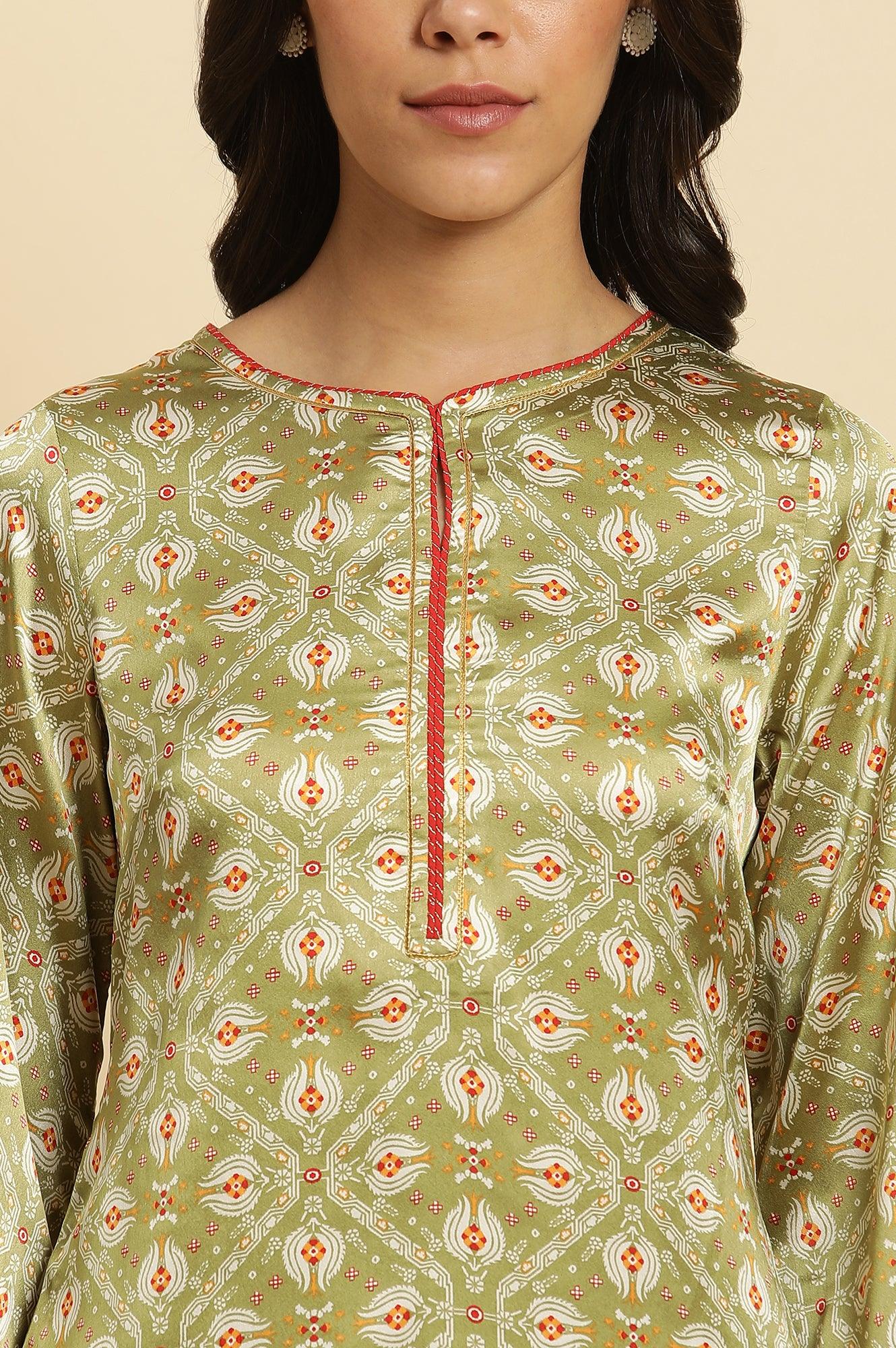 W for Woman Pistachio Green Japanese Satin Festive Kurta