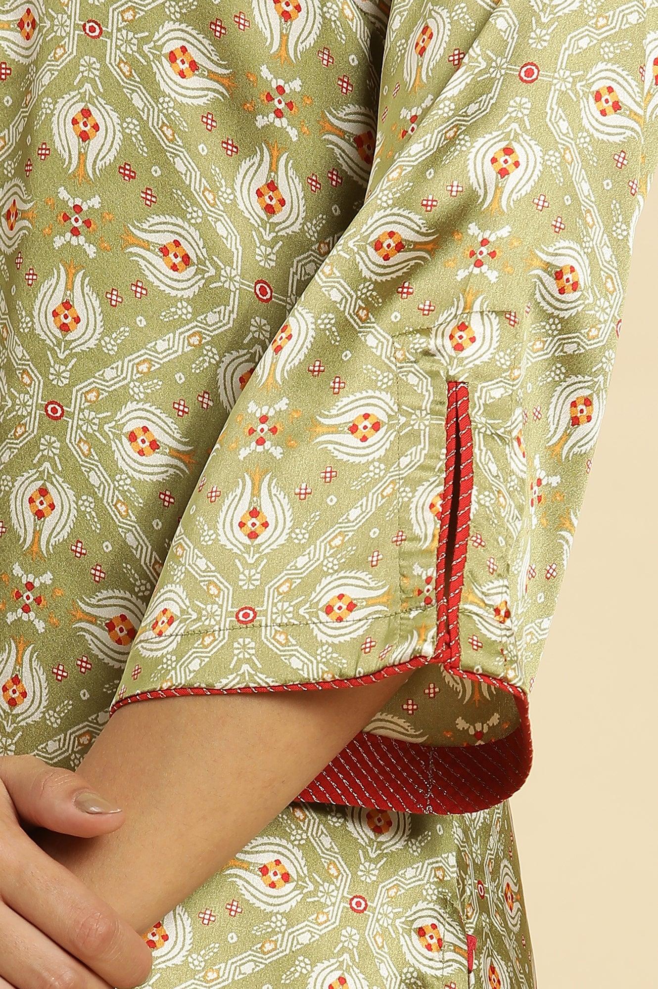 W for Woman Pistachio Green Japanese Satin Festive Kurta