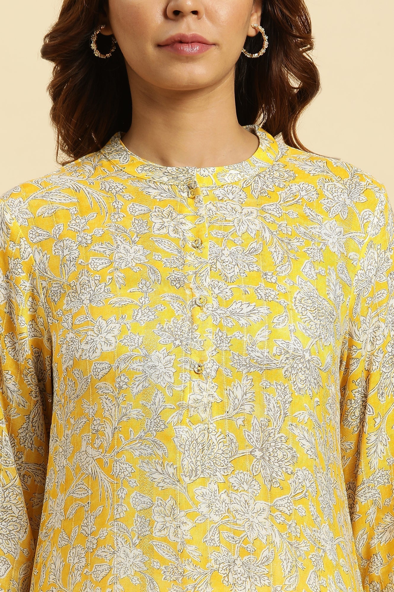 W for Woman Yellow Floral Printed A-Line Kurta