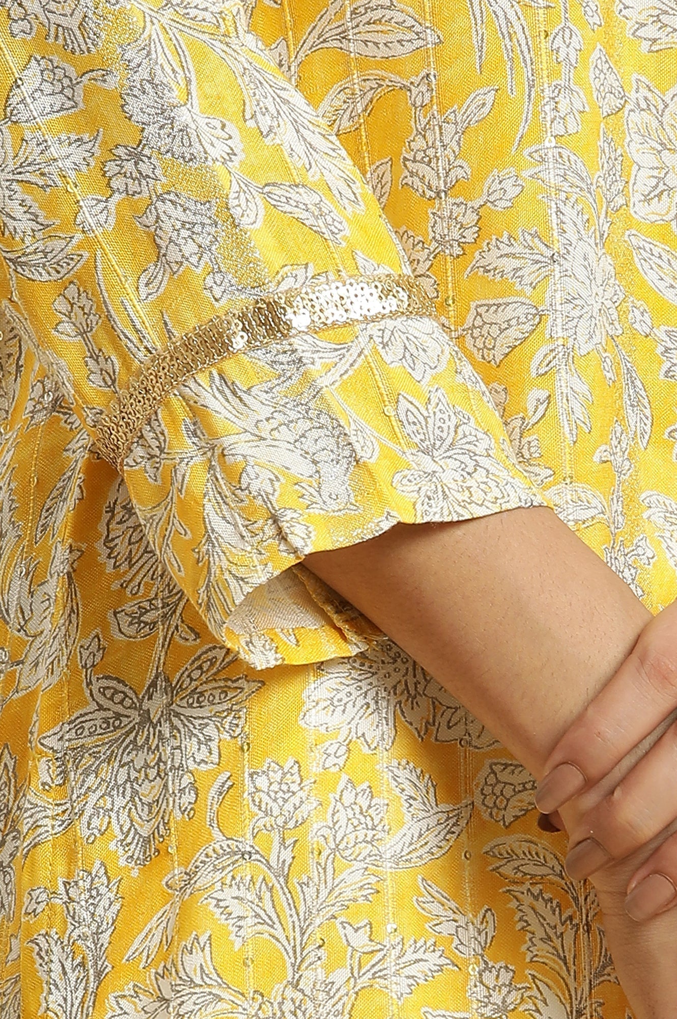 W for Woman Yellow Floral Printed A-Line Kurta