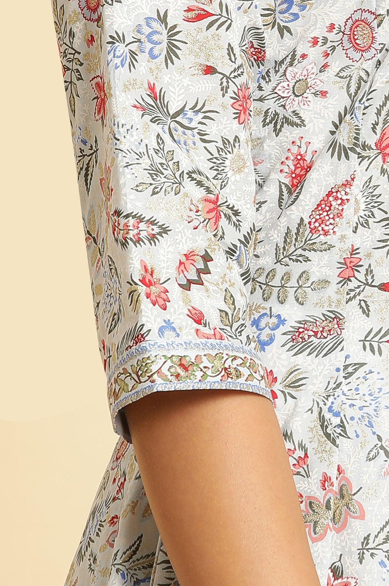W for Woman Powder Blue Floral Printed Flared Kurta