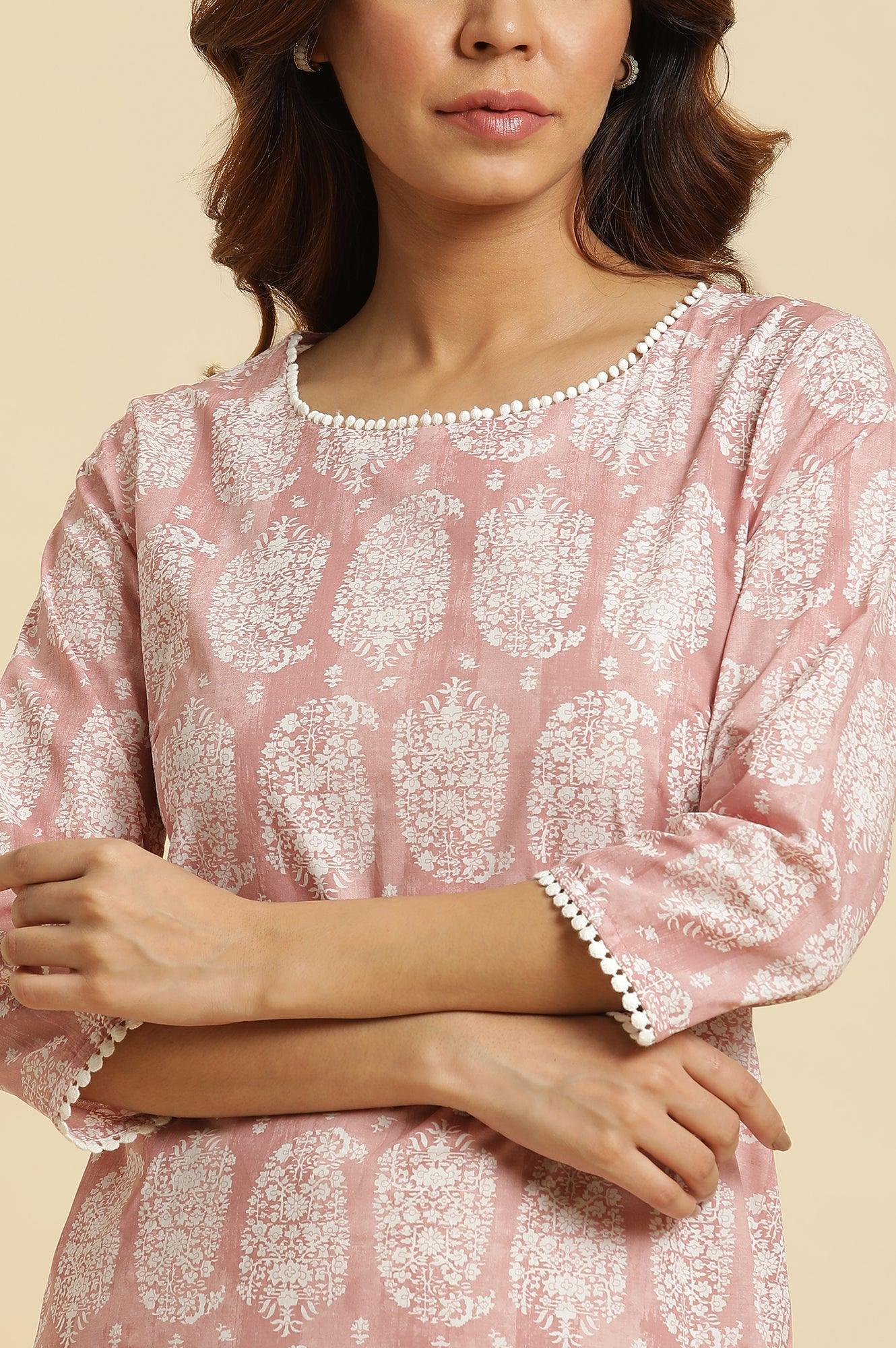 W for Woman Pink Paisley Printed Cotton Kurta