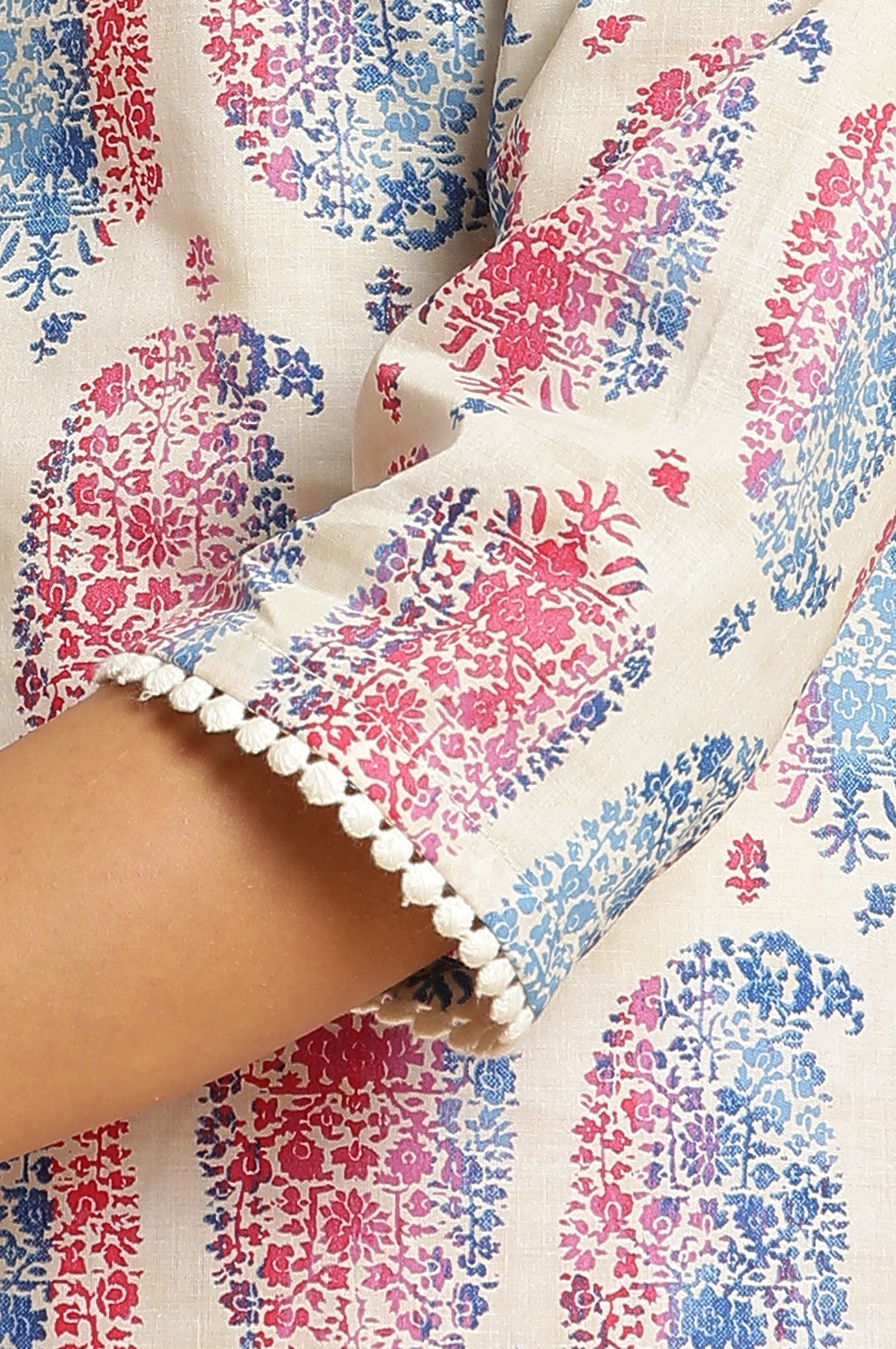 W for Woman Ecru Straight Kurta in Bright Multi-coloured Prints