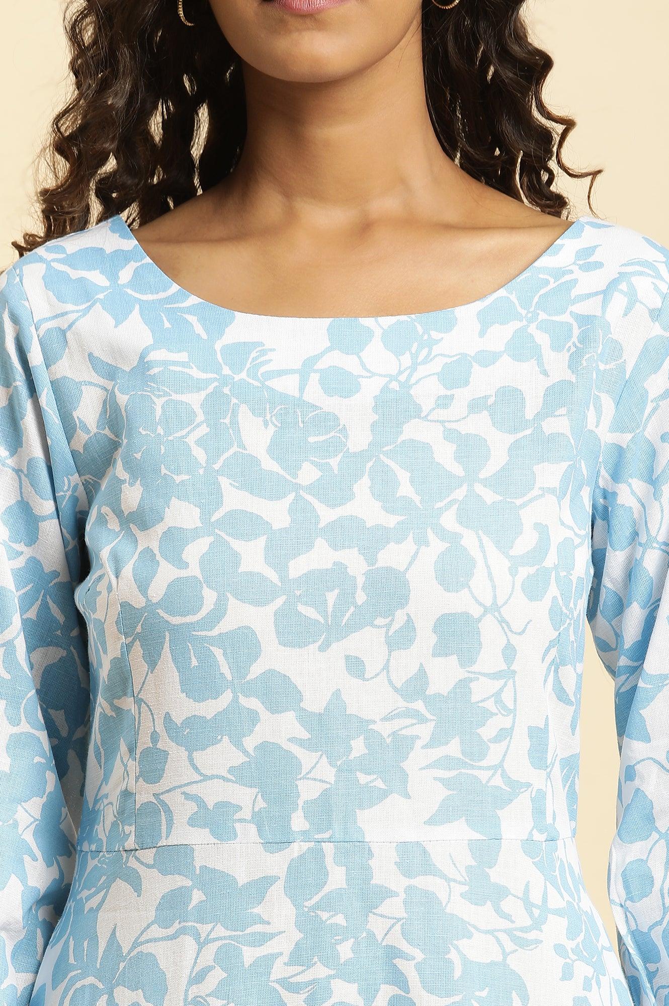 W for Woman White And Blue Floral Printed Flared Long Dress  Grab2Buy WforWoman Grab2Buy