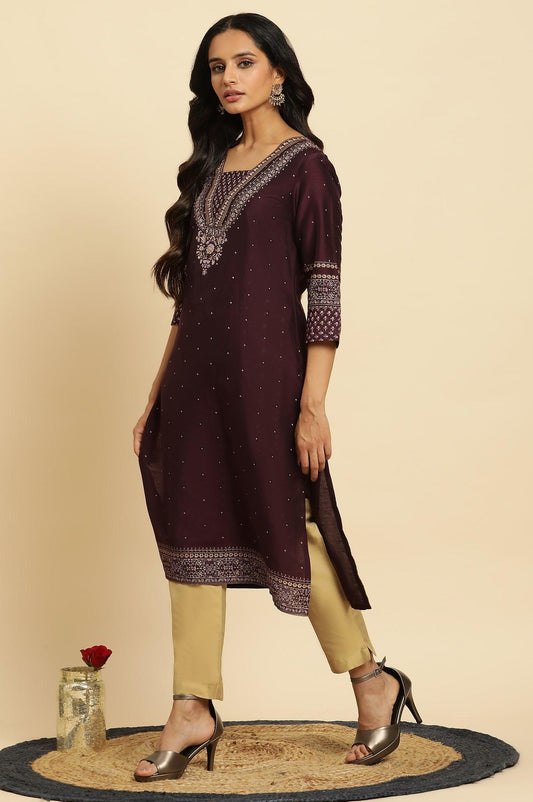 W for Woman Purple Embellished Straight Festive Kurta