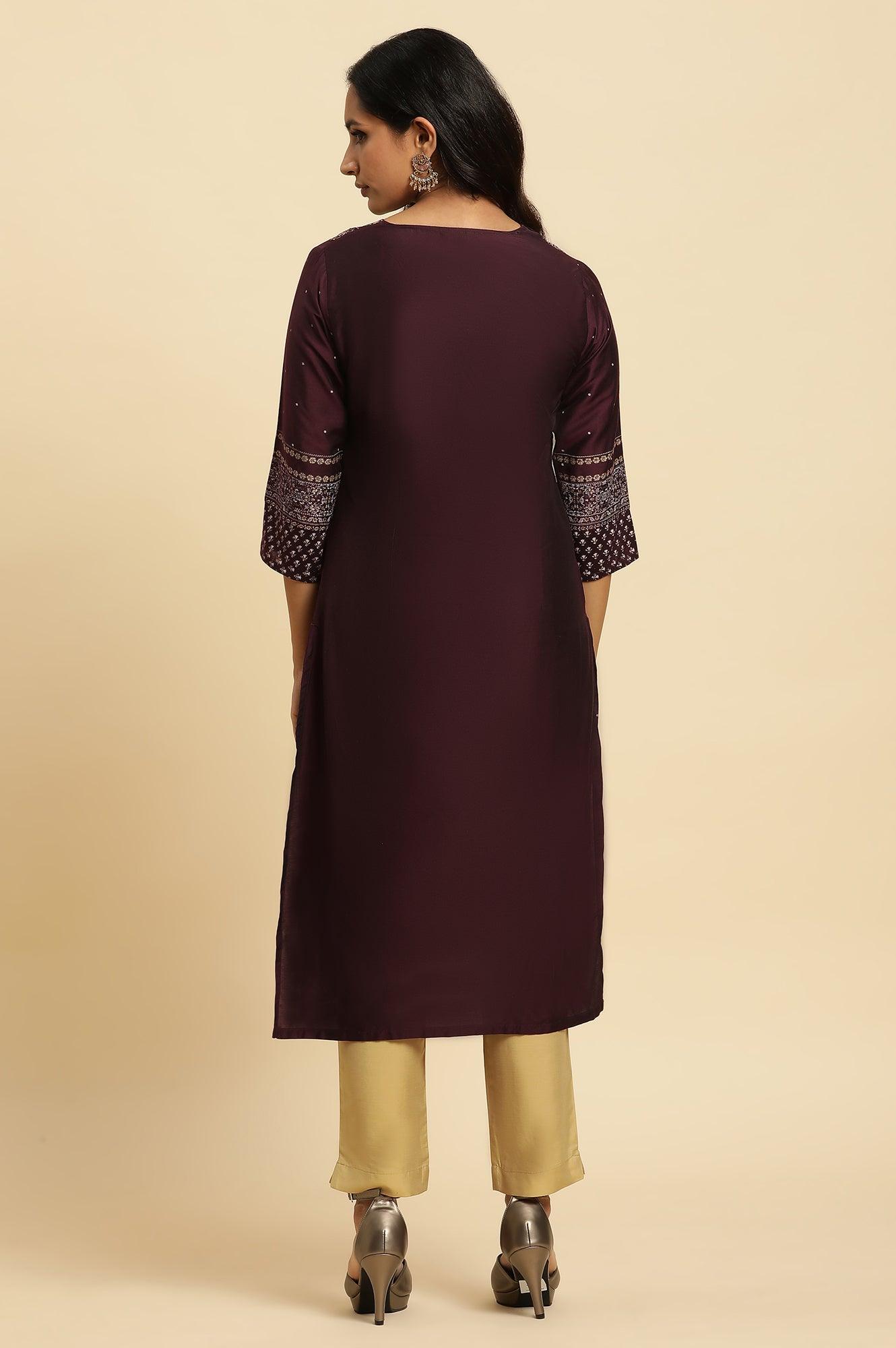 W for Woman Purple Embellished Straight Festive Kurta