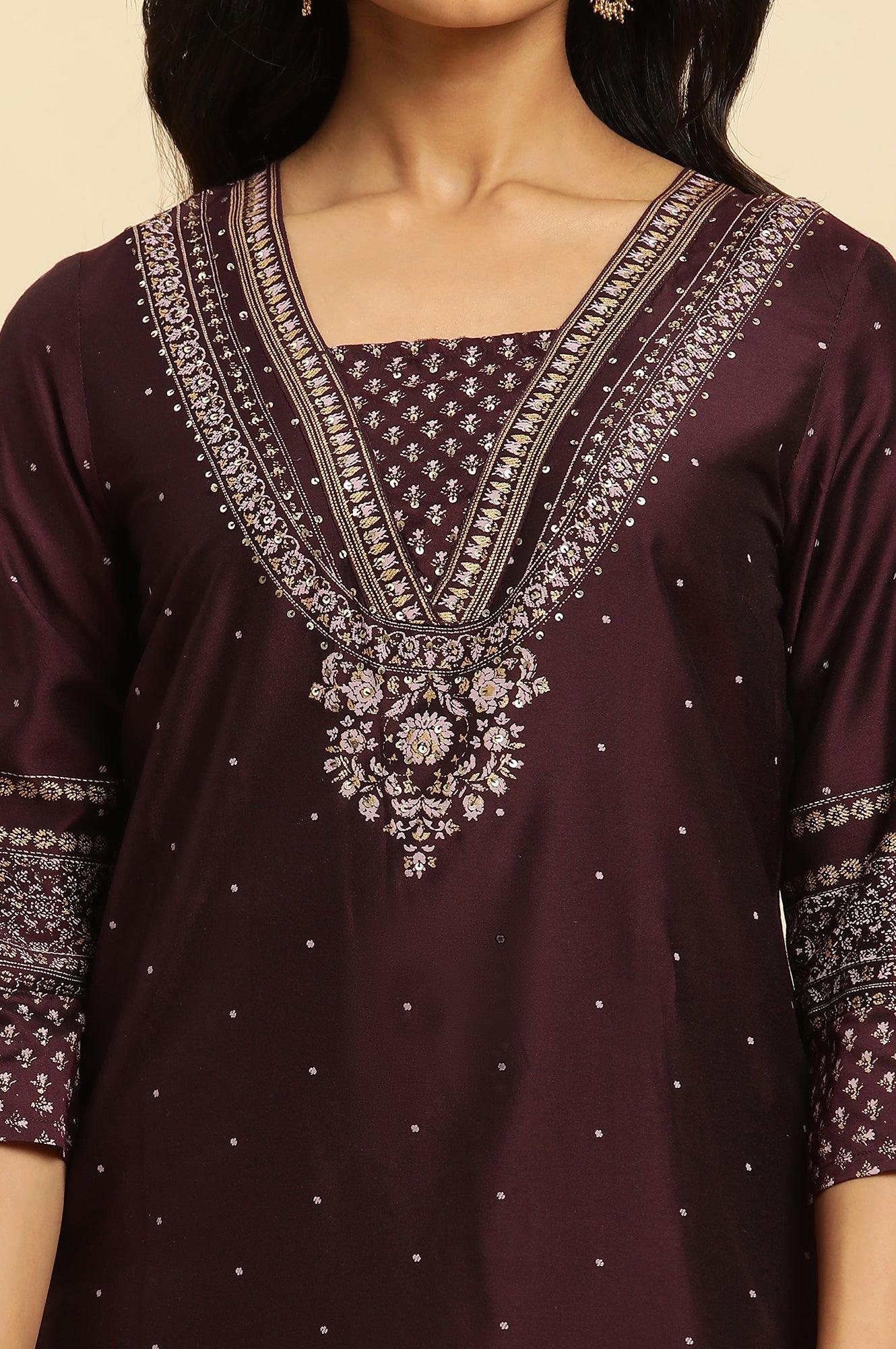 W for Woman Purple Embellished Straight Festive Kurta