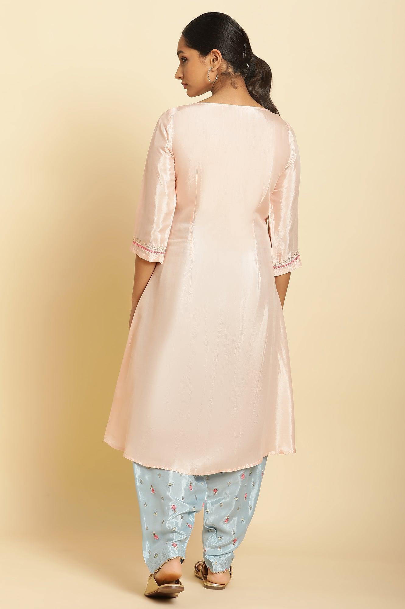 W for Woman Peach Embroidered Flared Kurta