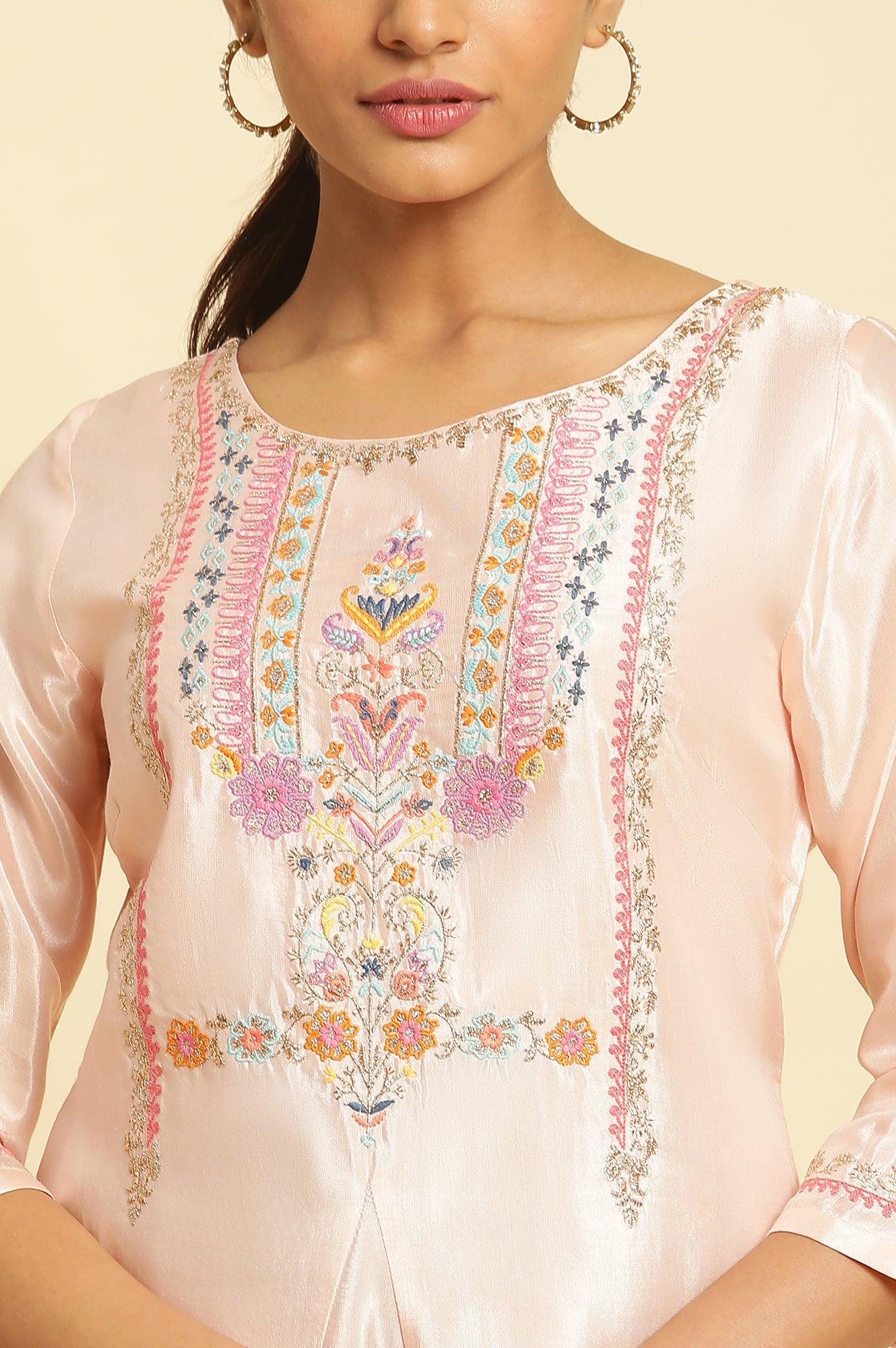 W for Woman Peach Embroidered Flared Kurta