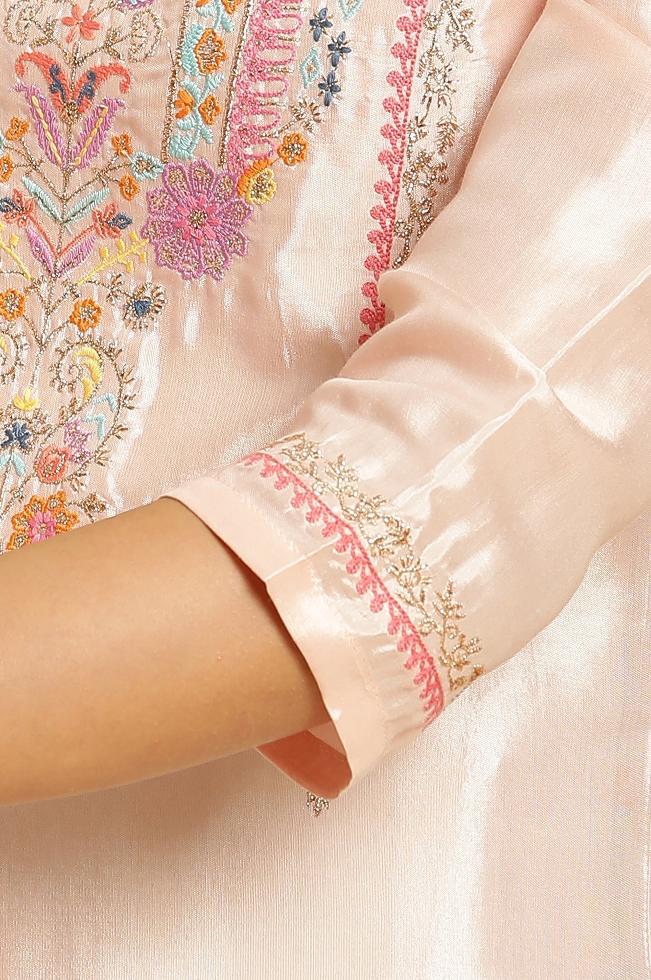 W for Woman Peach Embroidered Flared Kurta