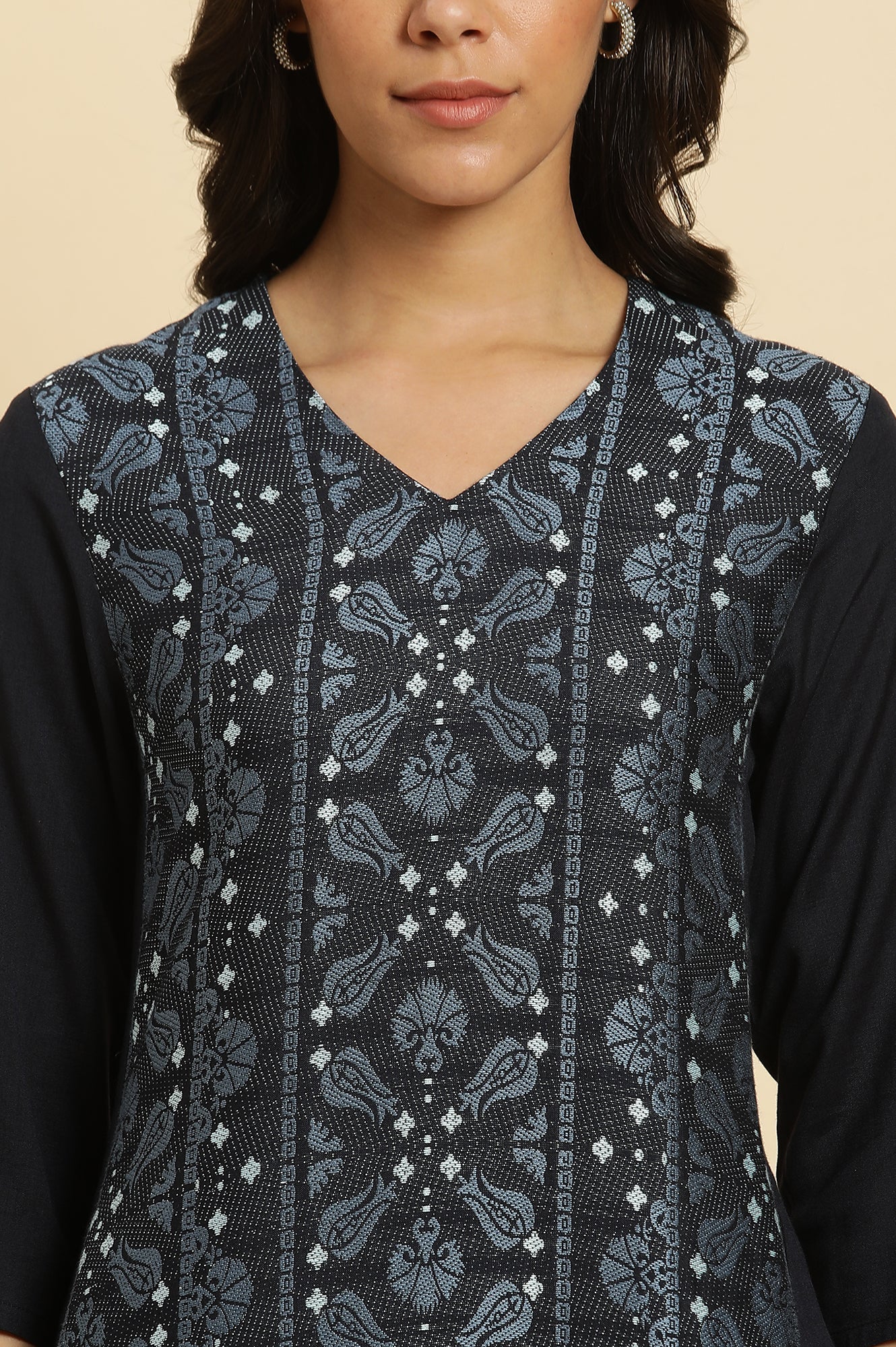 W for Woman Blue Rayon Flared Kurta and Slim Pant Set