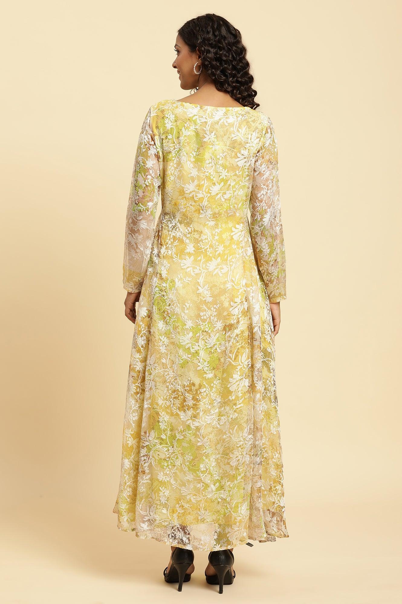 W for Woman Yellow Self-Designed Flared Dress  Grab2Buy WforWoman Grab2Buy