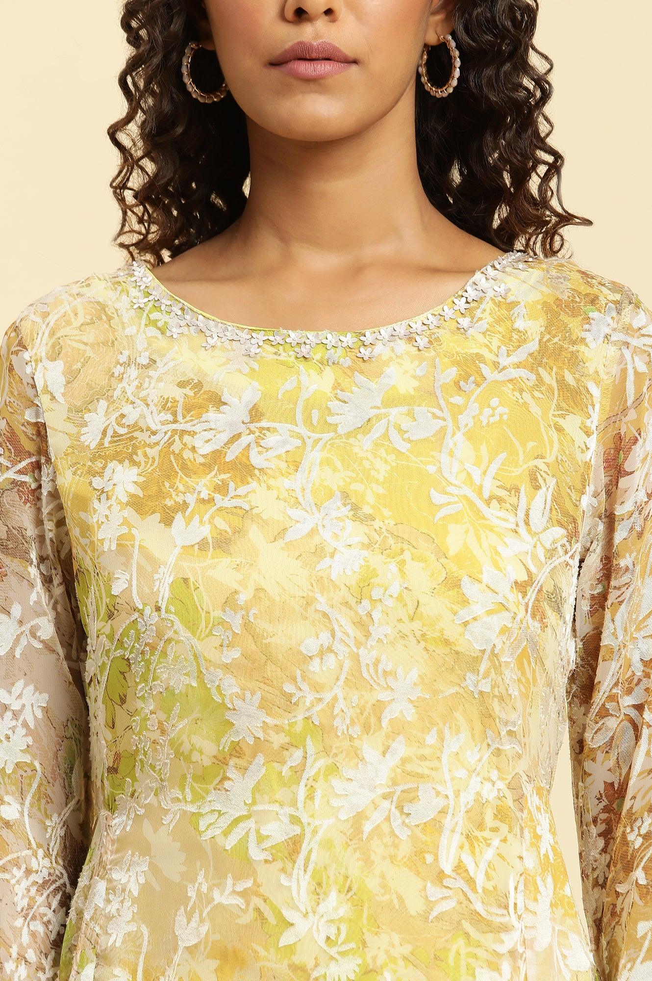 W for Woman Yellow Self-Designed Flared Dress  Grab2Buy WforWoman Grab2Buy