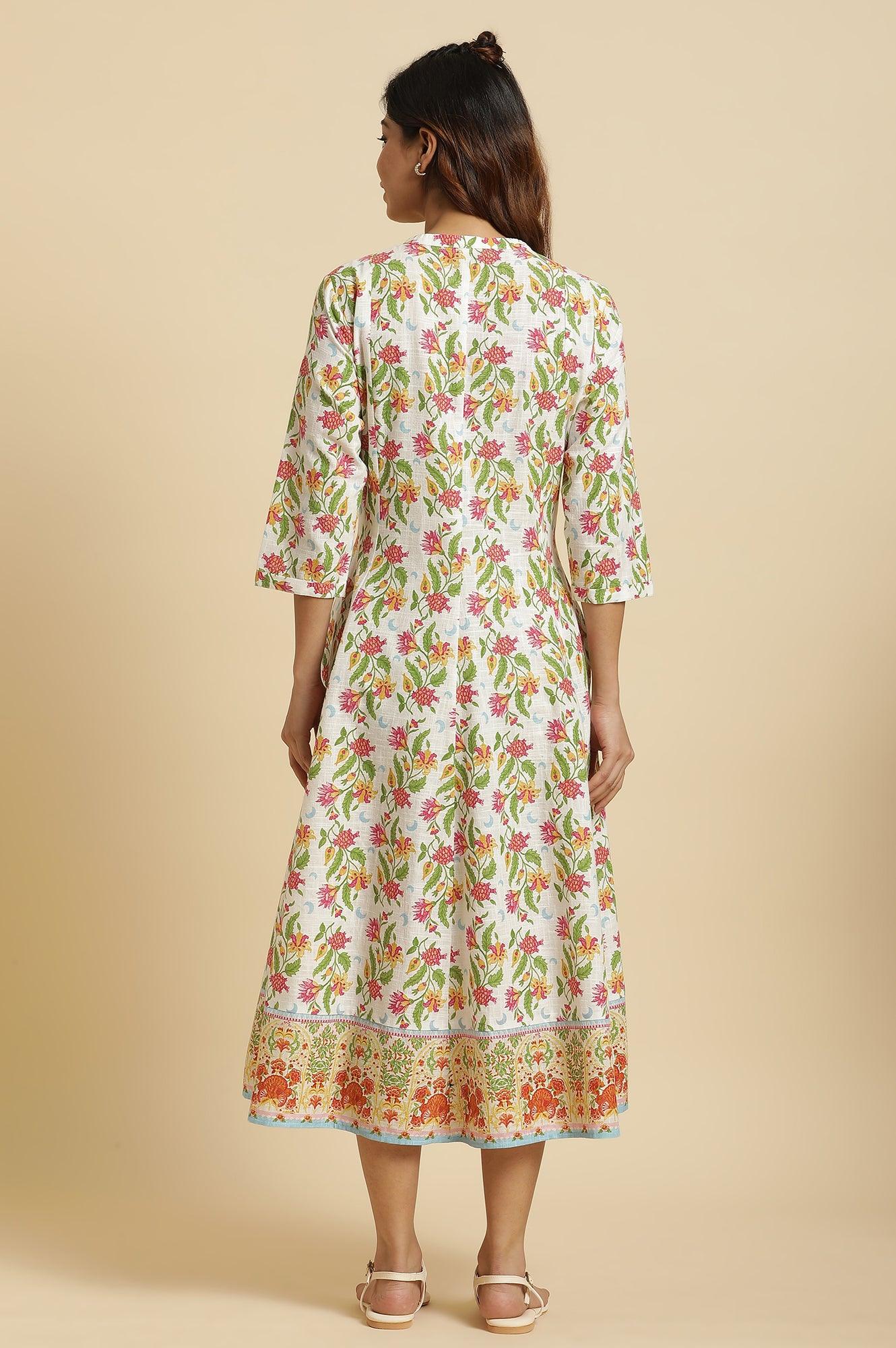 W for Woman White Flared Dress In Multi-Coloured Floral Print  Grab2Buy WforWoman Grab2Buy