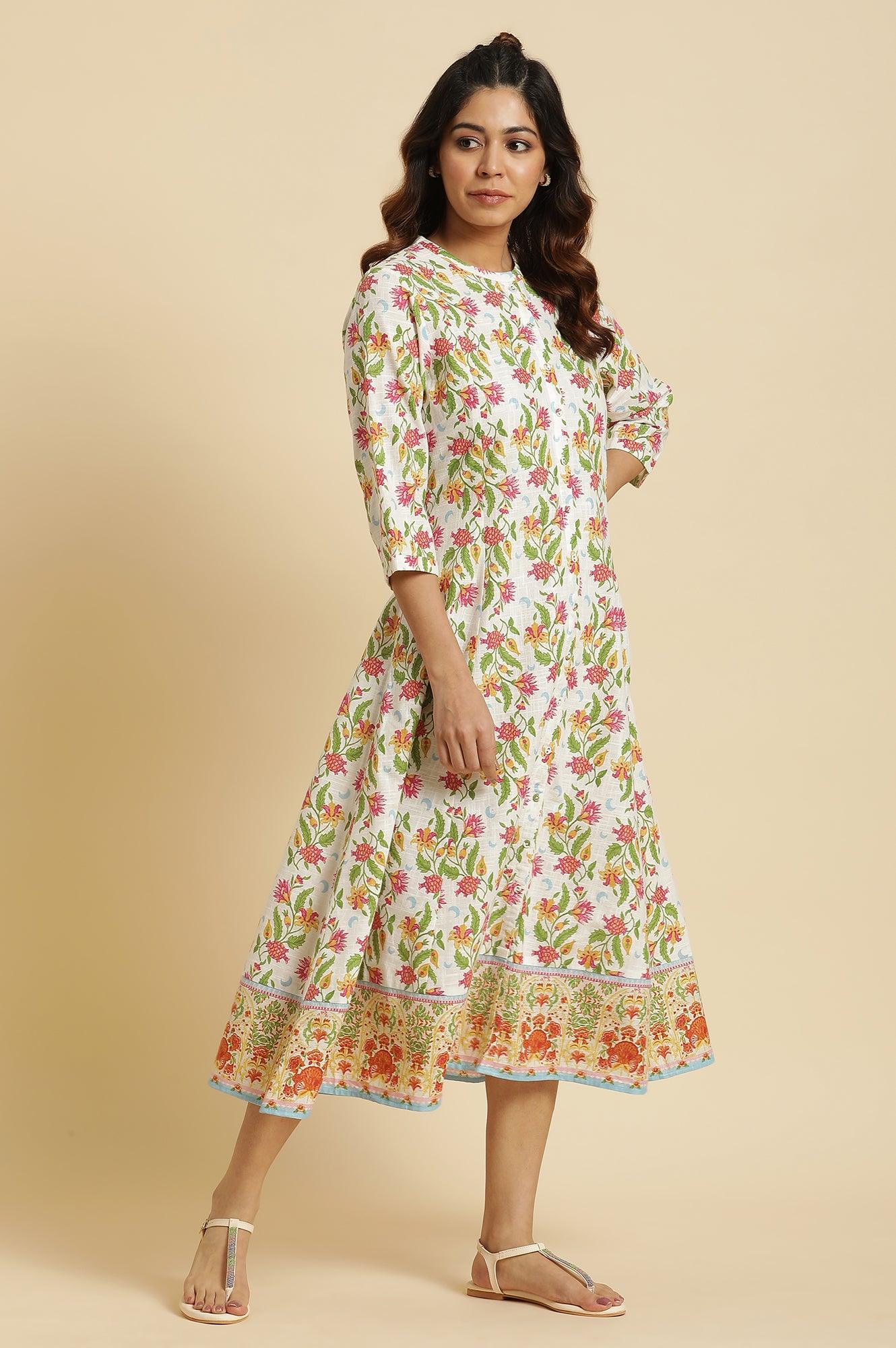 W for Woman White Flared Dress In Multi-Coloured Floral Print  Grab2Buy WforWoman Grab2Buy