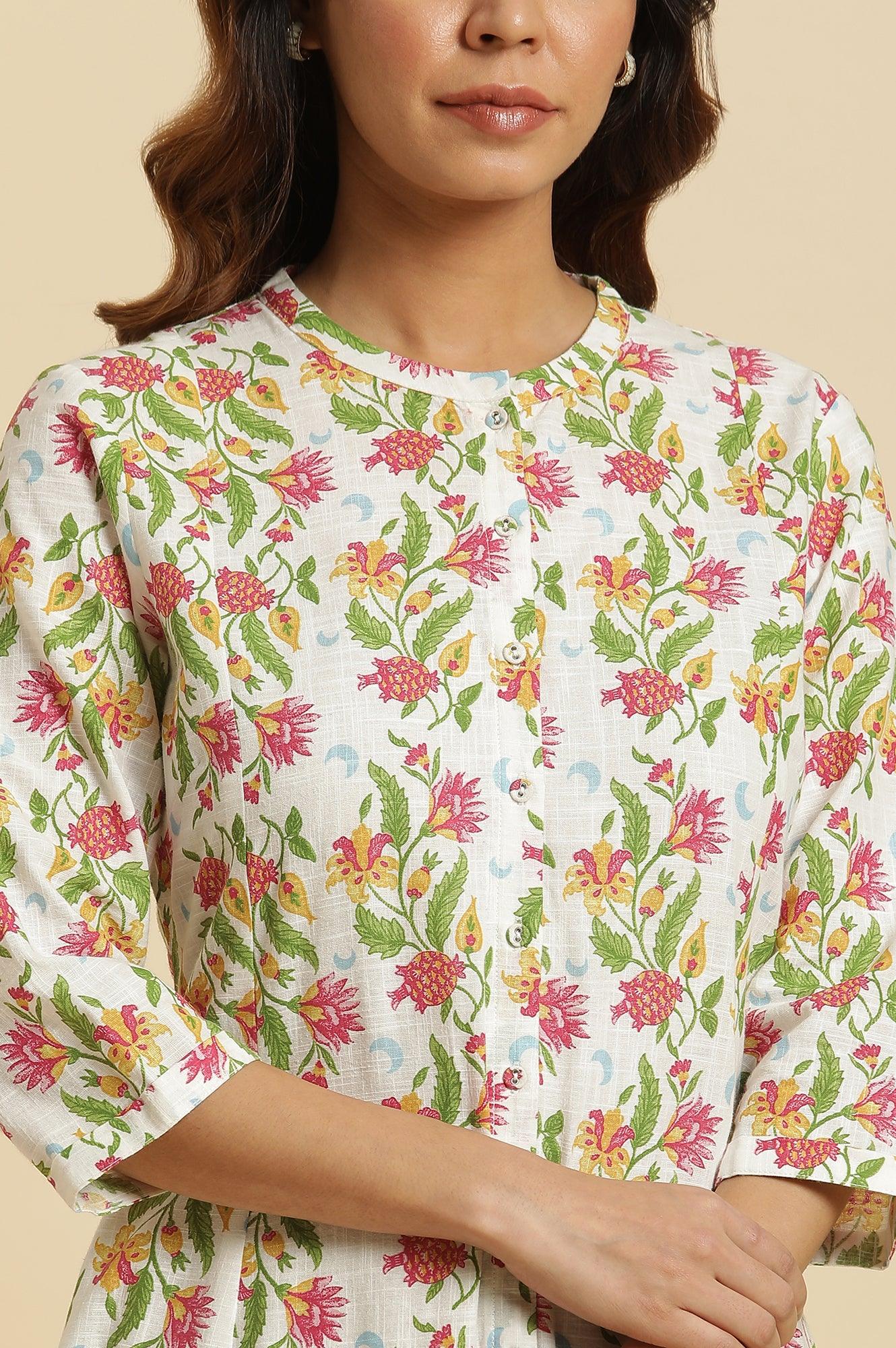 W for Woman White Flared Dress In Multi-Coloured Floral Print  Grab2Buy WforWoman Grab2Buy
