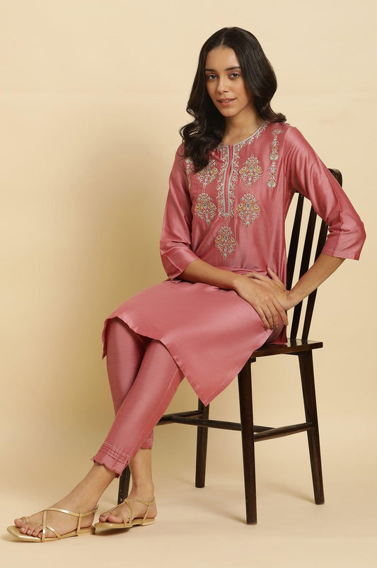 W for Woman Pink Embroidered Relaxed Fit Kurta