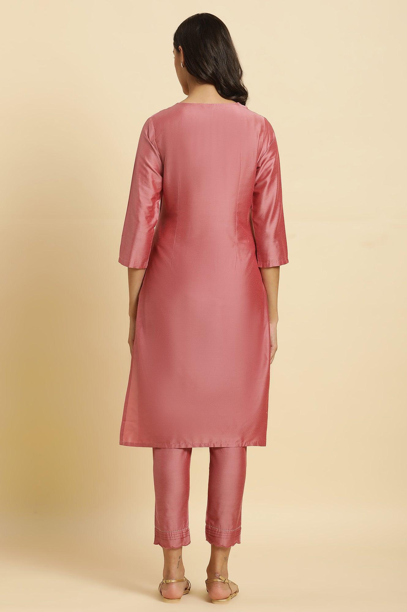 W for Woman Pink Embroidered Relaxed Fit Kurta