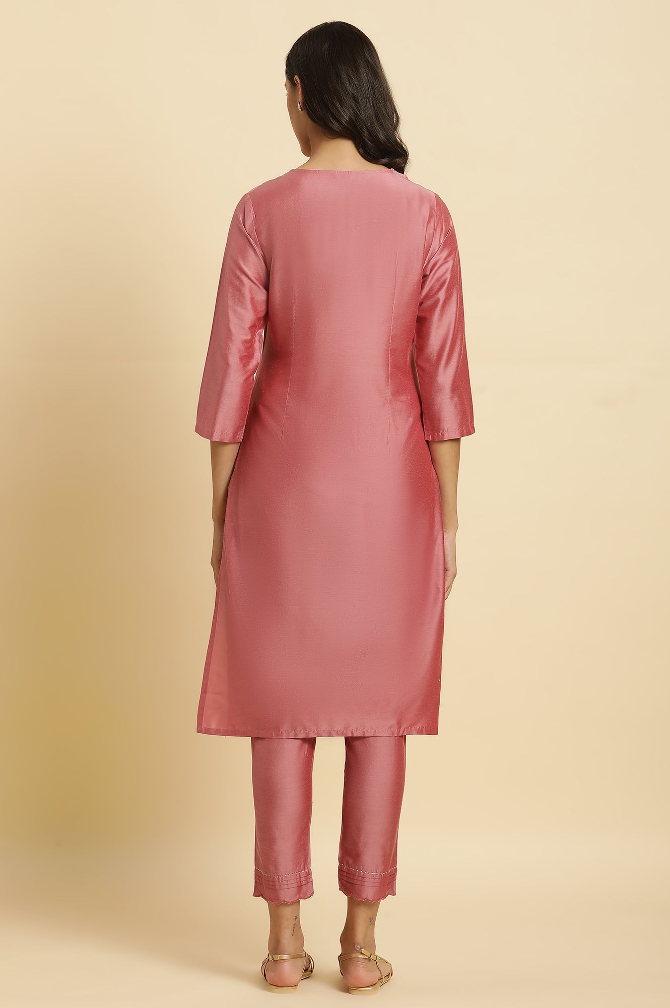 W for Woman Pink Embroidered Relaxed Fit Kurta