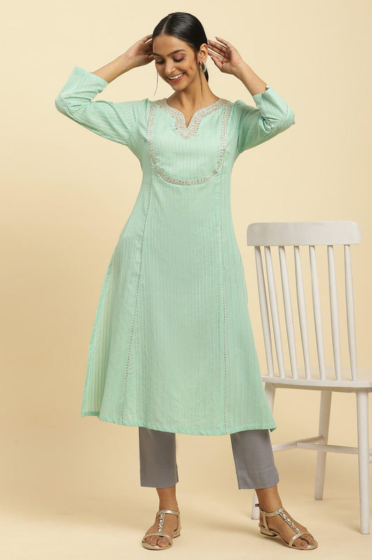 W for Woman Mint Blue Embroidered Heavy Festive Kurta