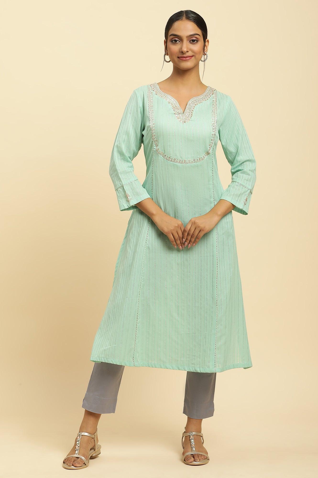 W for Woman Mint Blue Embroidered Heavy Festive Kurta