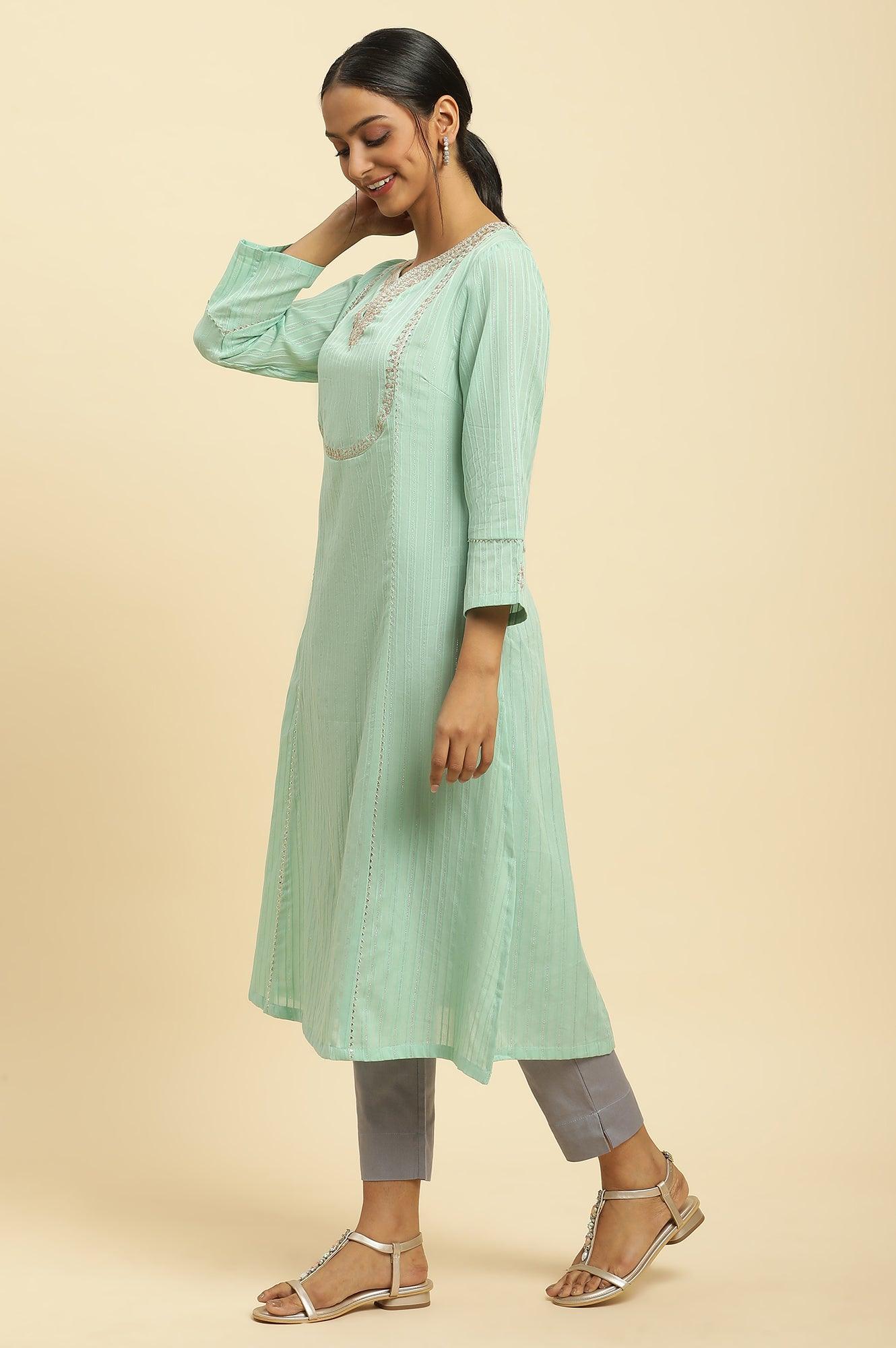 W for Woman Mint Blue Embroidered Heavy Festive Kurta