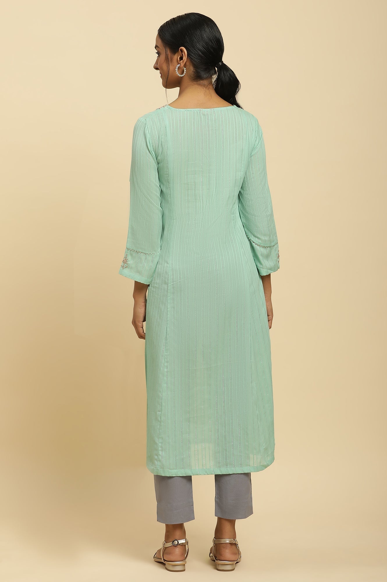 W for Woman Mint Blue Embroidered Heavy Festive Kurta