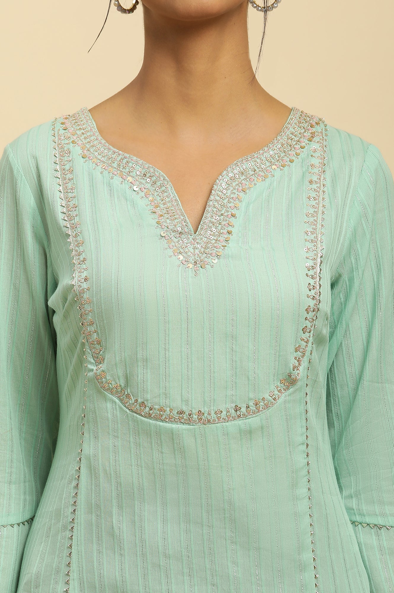 W for Woman Mint Blue Embroidered Heavy Festive Kurta