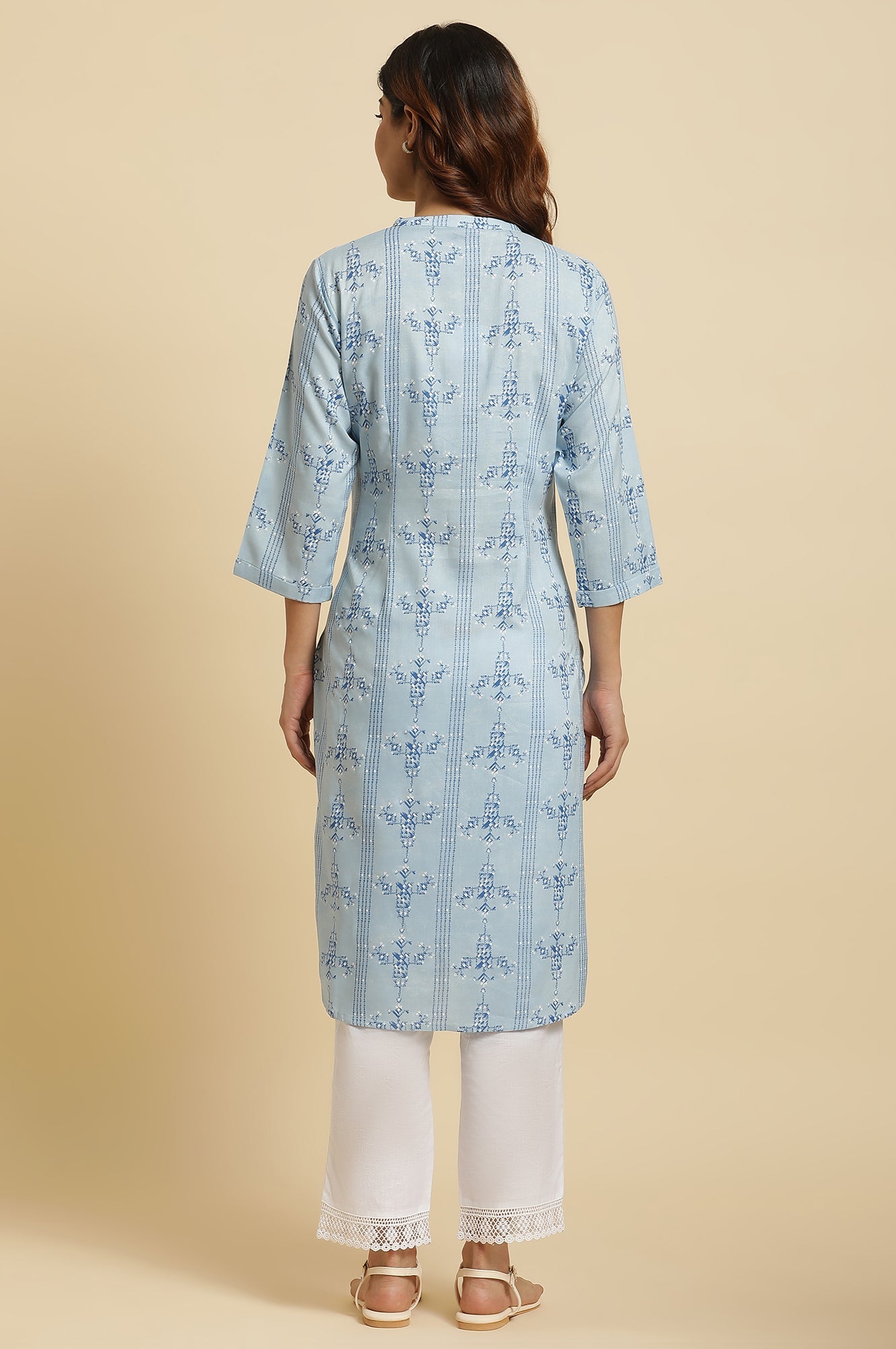 W for Woman Blue Geometric Printed Shirt Kurta