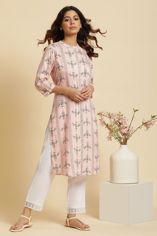 W for Woman Pink Geometric Print Shirt Kurta