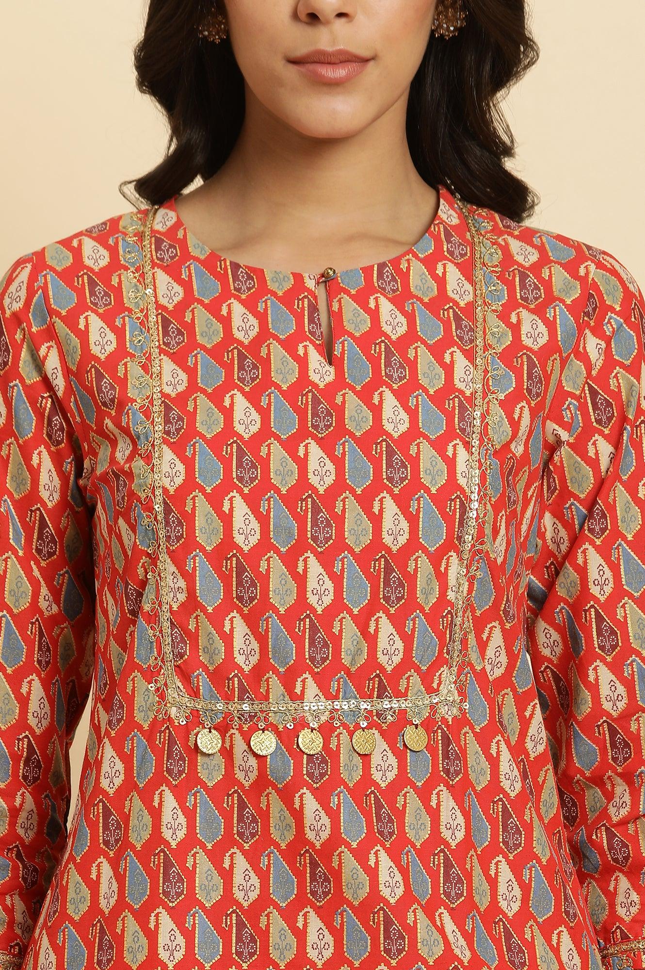 W for Woman Orange Chunki Dori Embroidered Straight Kurta