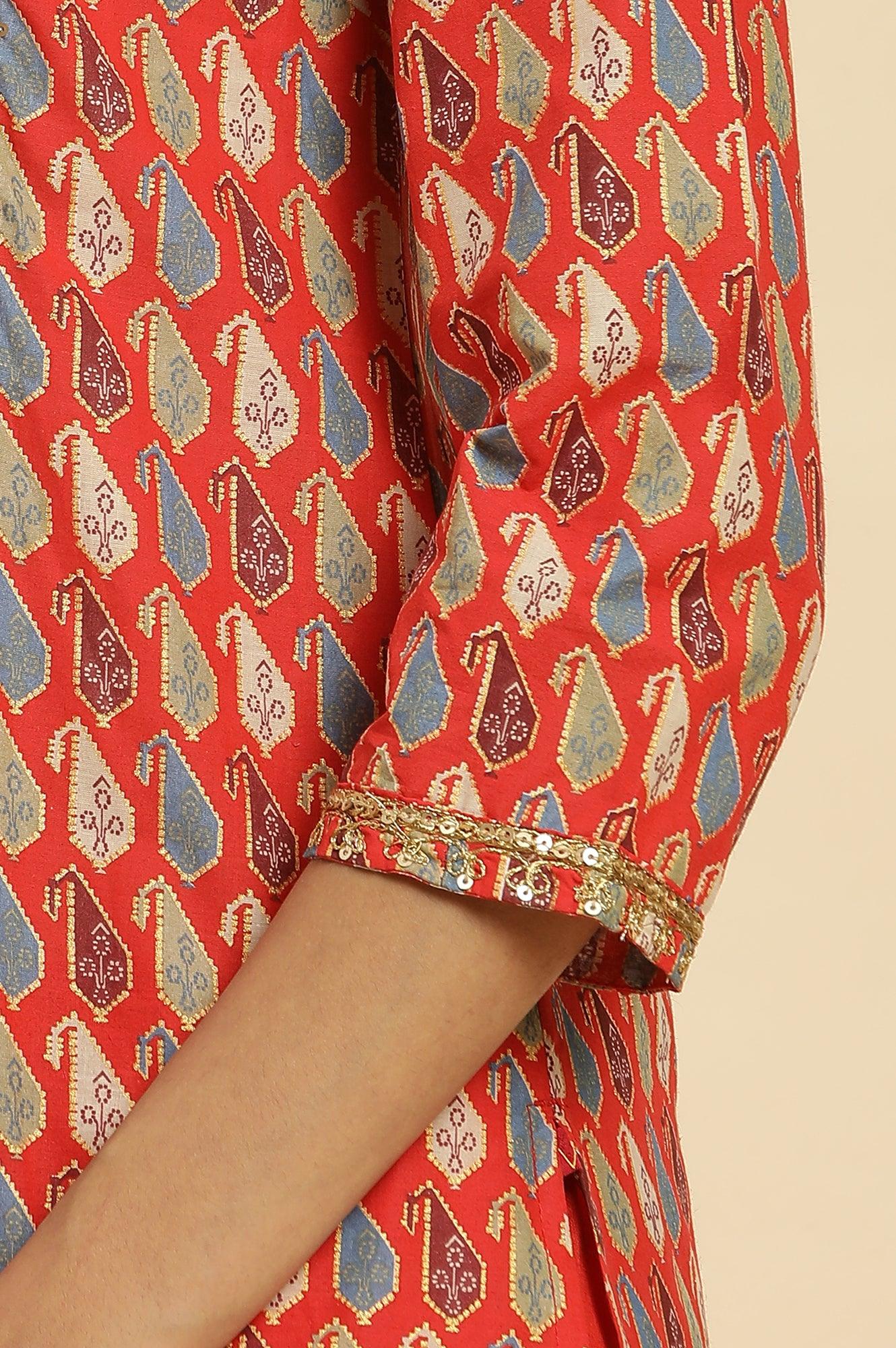 W for Woman Orange Chunki Dori Embroidered Straight Kurta