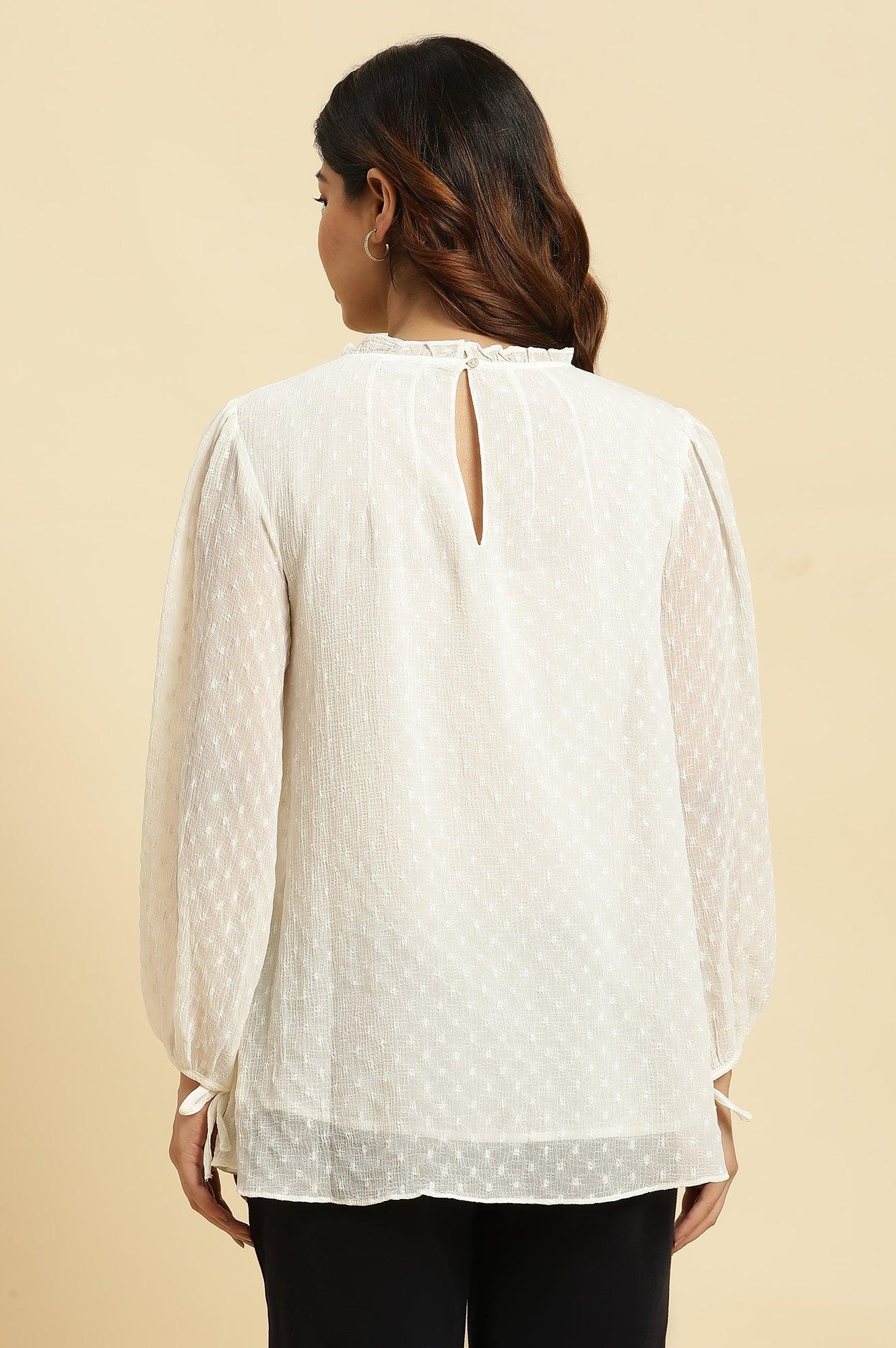 W for Woman White Socking Chiffon Swiss Dot Western Top  Grab2Buy WforWoman Grab2Buy