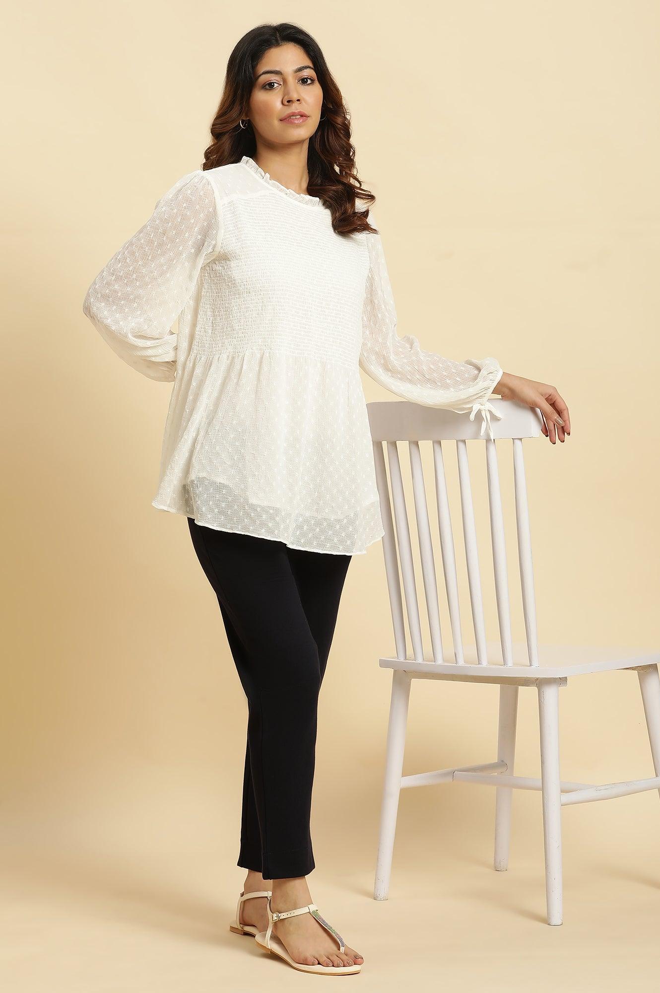 W for Woman White Socking Chiffon Swiss Dot Western Top  Grab2Buy WforWoman Grab2Buy