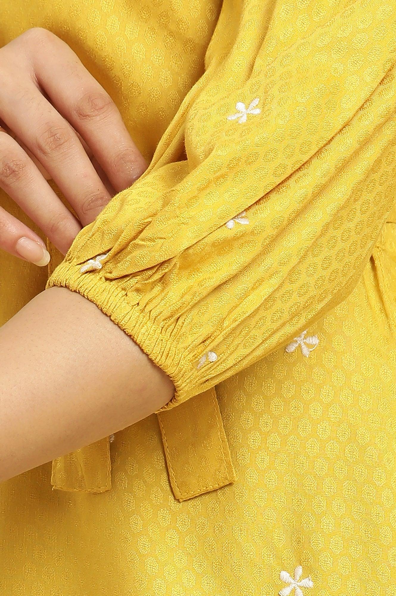 W for Woman Yellow Minimal Embroidered Western Top With Belt  Grab2Buy WforWoman Grab2Buy