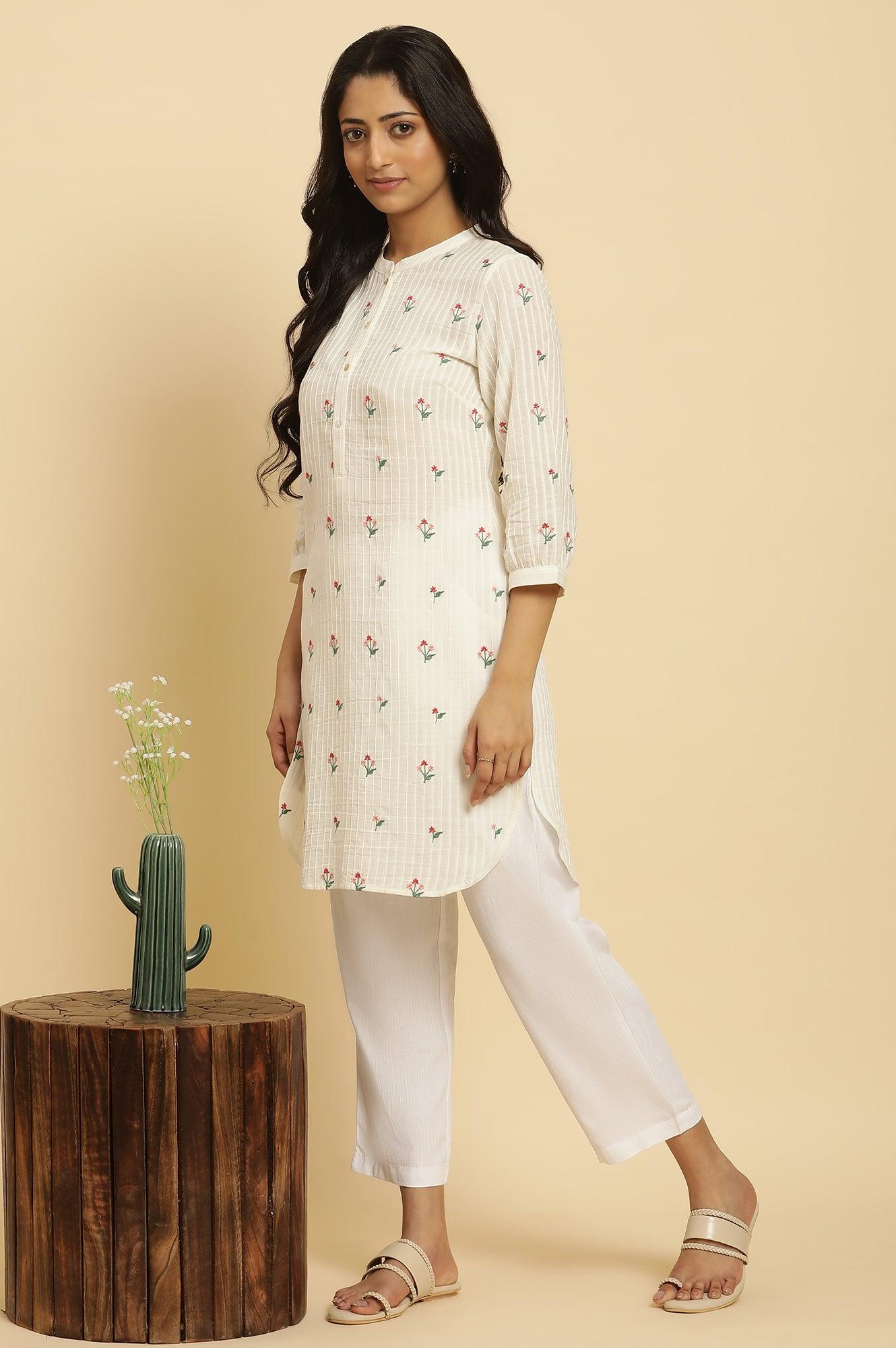 W for Woman White Embroidered Contemporary Tunic